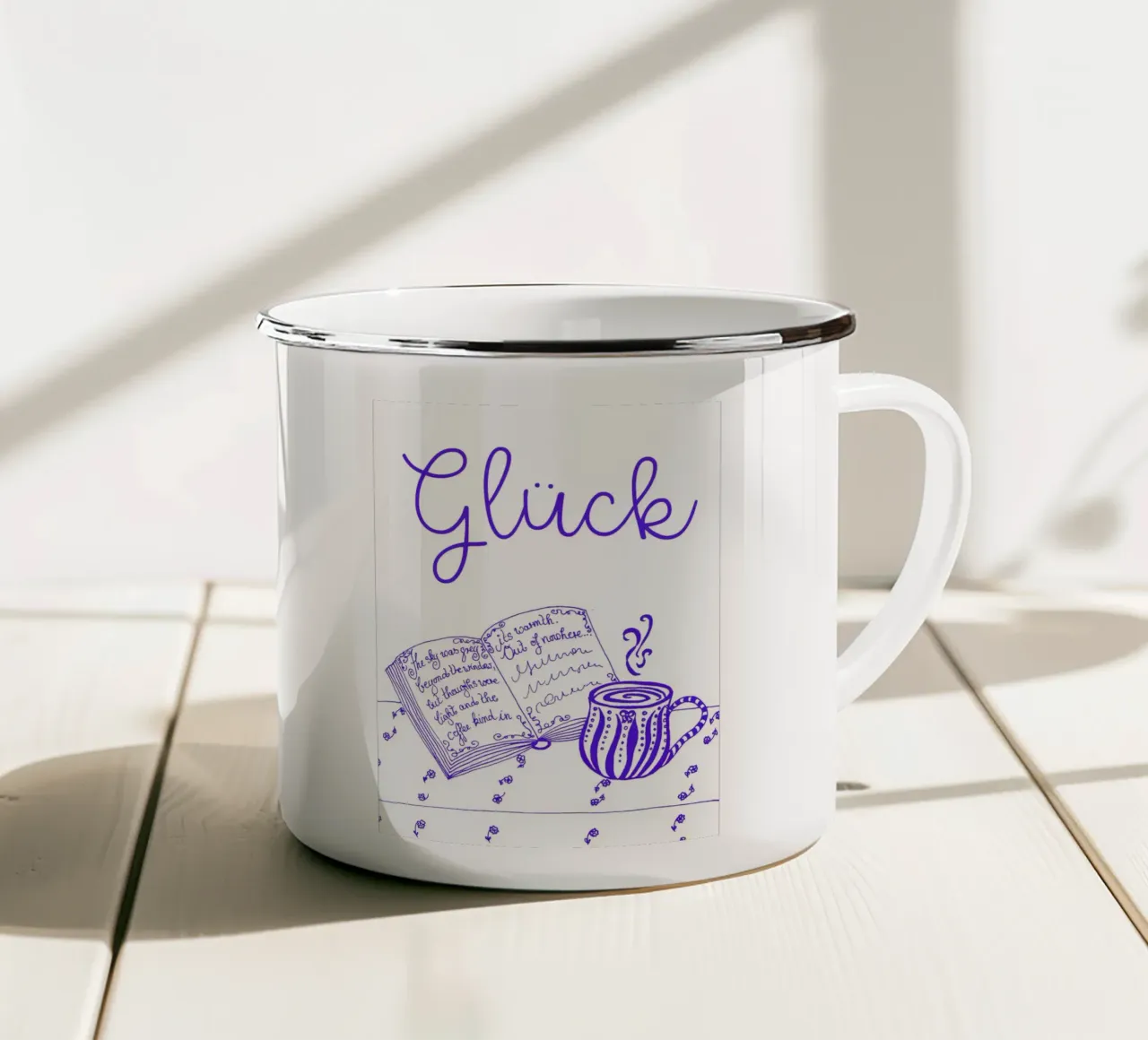 Felicità - libro e tazza blu tazza in smalto da PaperLine Art