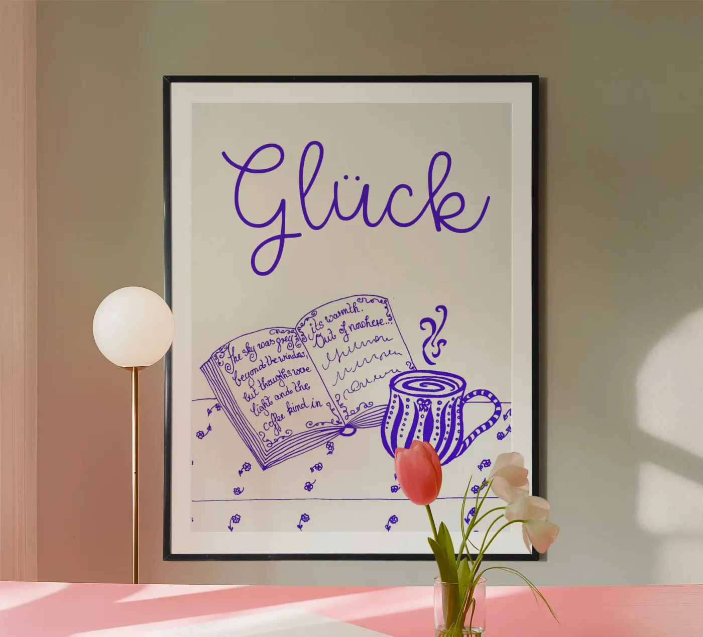Felicità - libro e tazza blu poster da PaperLine Art