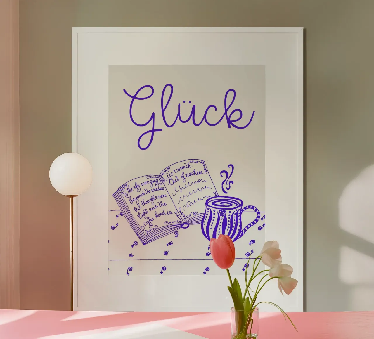 Felicità - libro e tazza blu poster da PaperLine Art