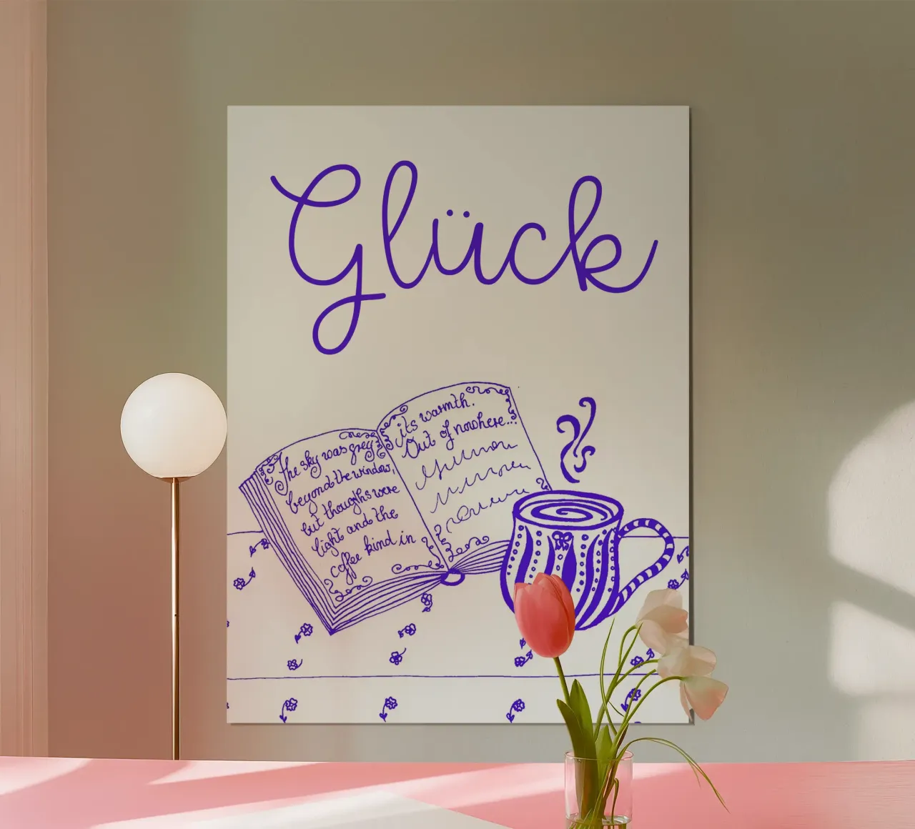 Felicità - libro e tazza blu poster da PaperLine Art
