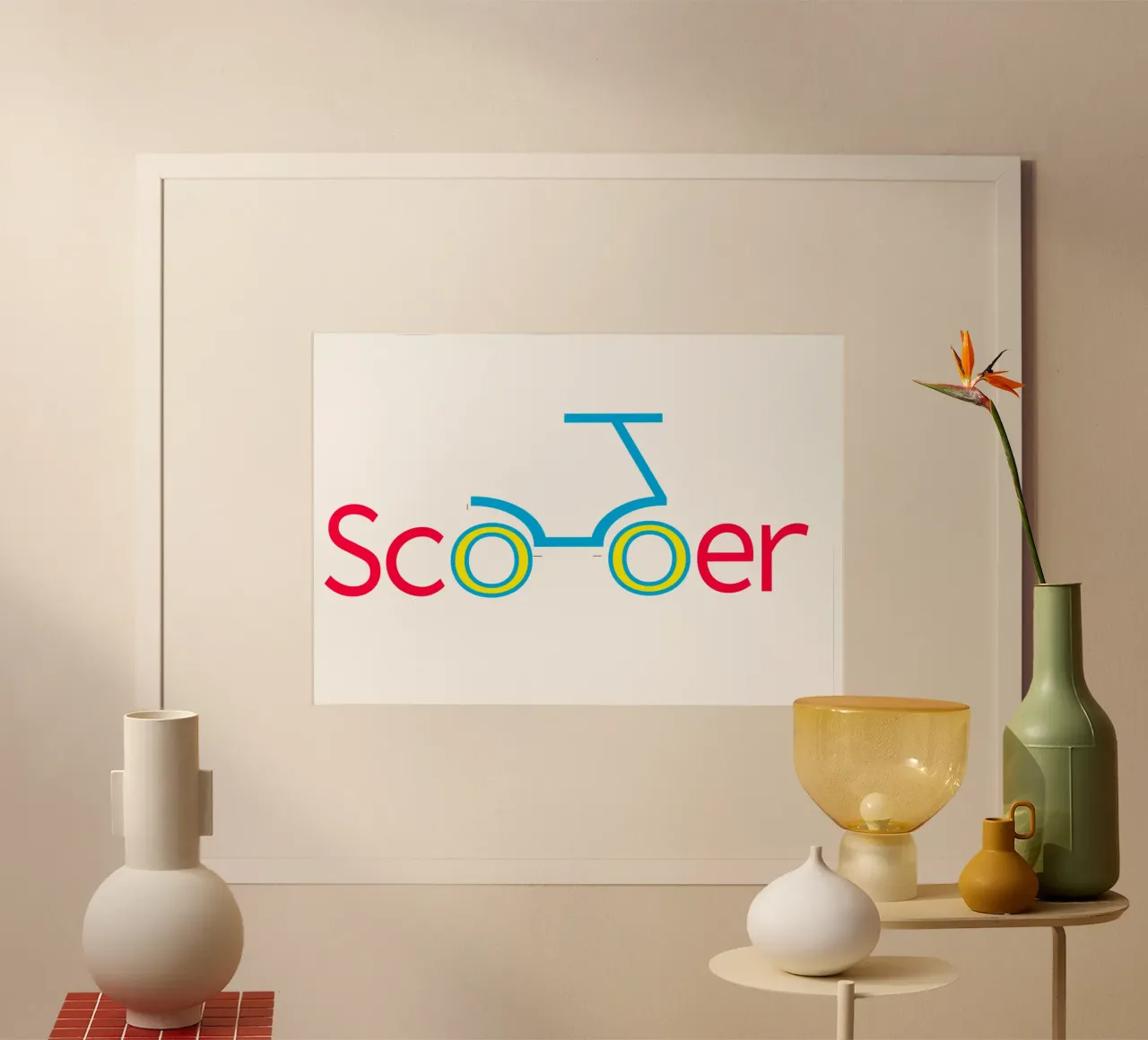 Scooter Logo Ontwerp Retro Kunst poster met houten frame van Urban Life