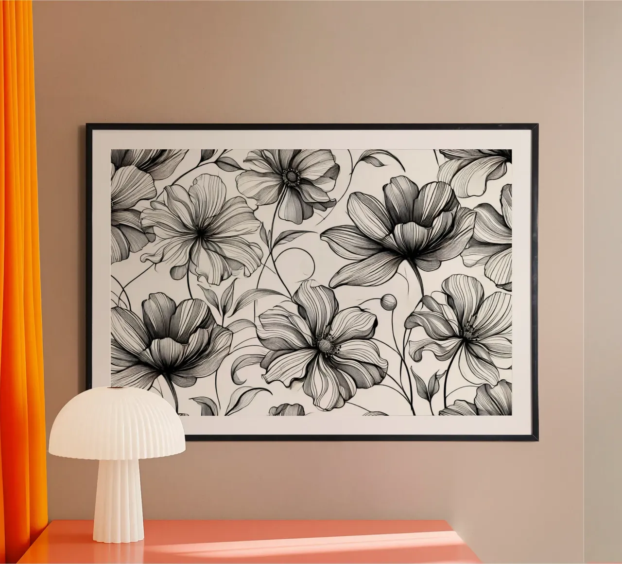 Armonia dei fiori d'inchiostro poster con telaio in legno da Chromatic Fusion Studio