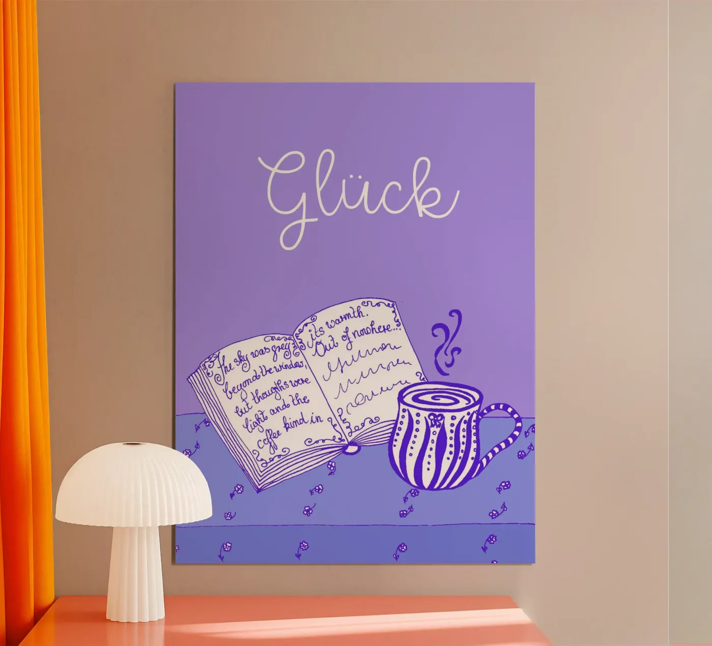 Happiness - Book and cup - Blue and purple poster da PaperLine Art