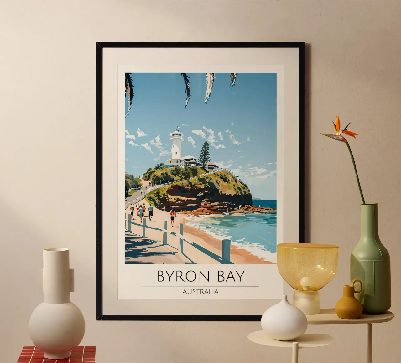 Poster di viaggio d'epoca del faro di Byron Bay poster da homdeco