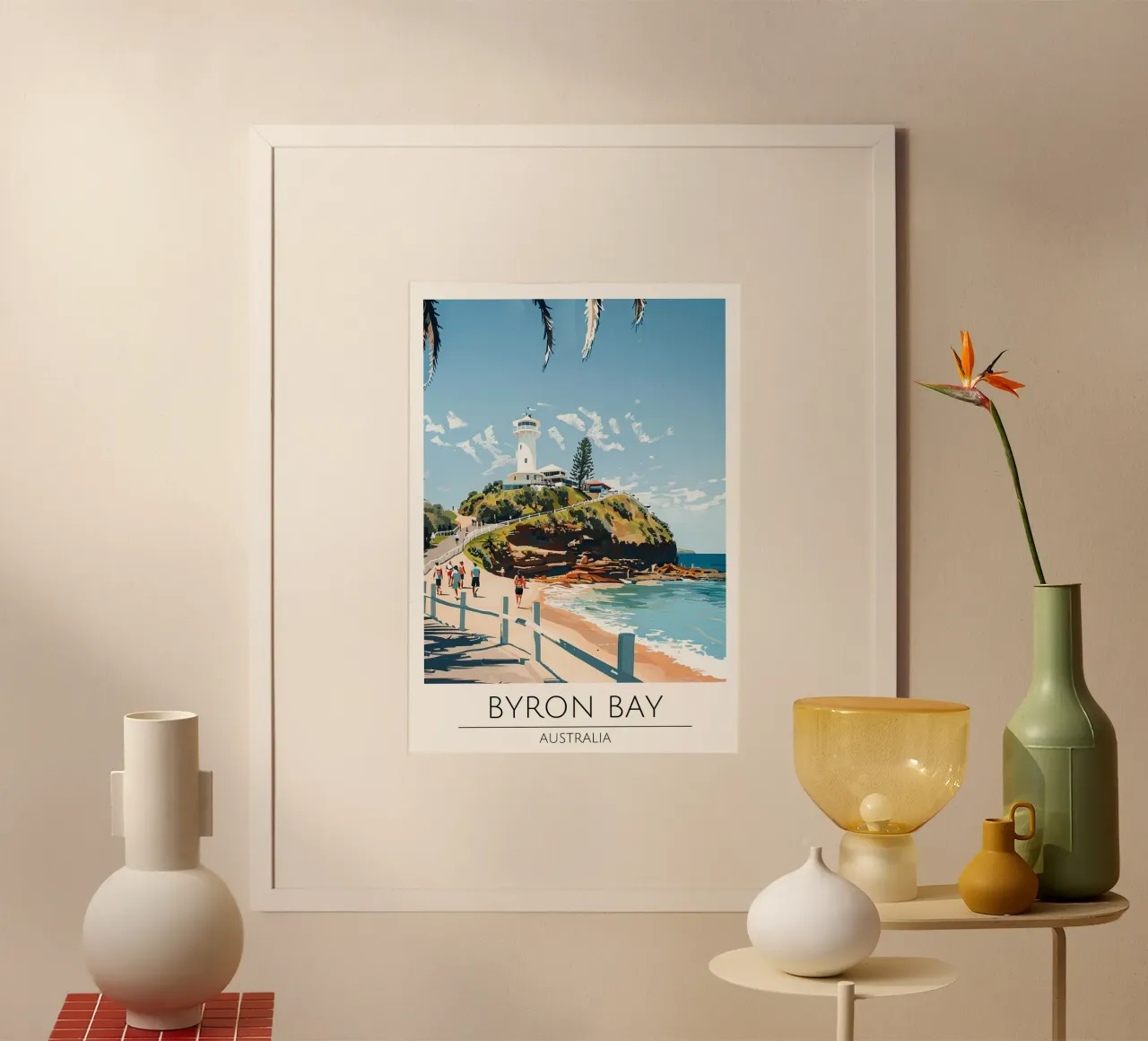 Poster di viaggio d'epoca del faro di Byron Bay poster da homdeco
