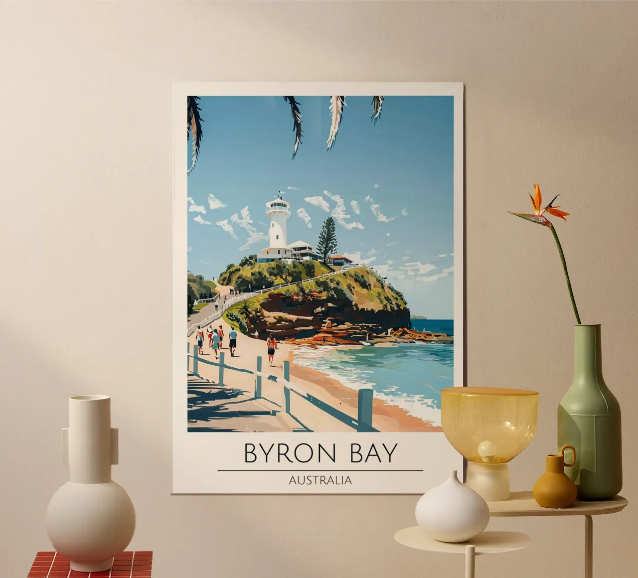Poster di viaggio d'epoca del faro di Byron Bay poster da homdeco