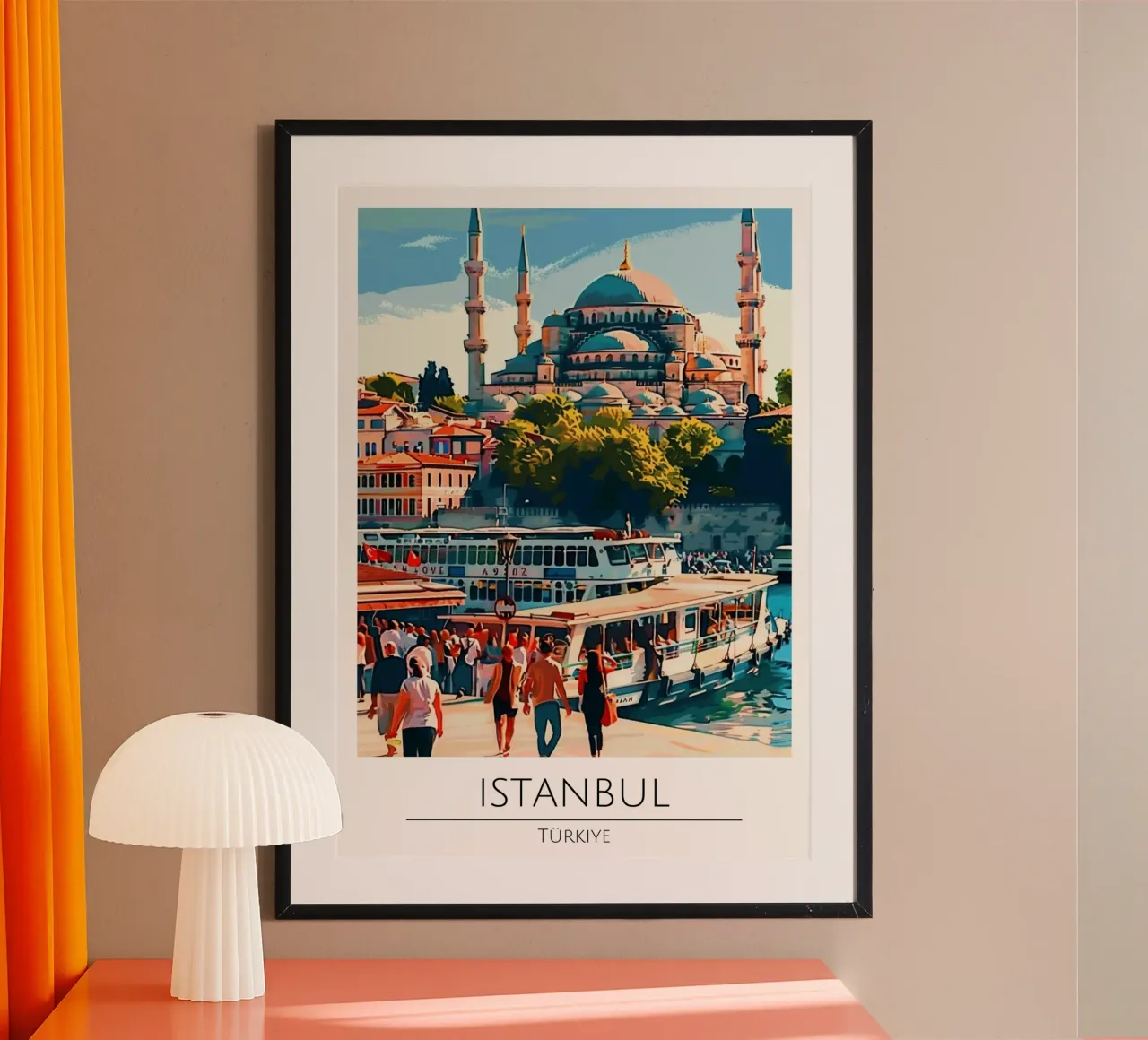Poster di viaggio d'epoca sulla Moschea Blu di Istanbul poster con telaio in plastica da homdeco