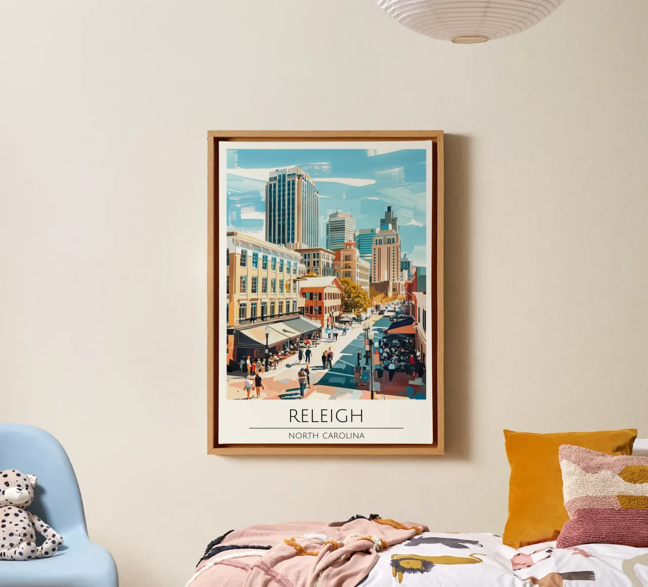 Poster d'epoca della città di Raleigh, Carolina del Nord tela con Cornice a cassetta da homdeco