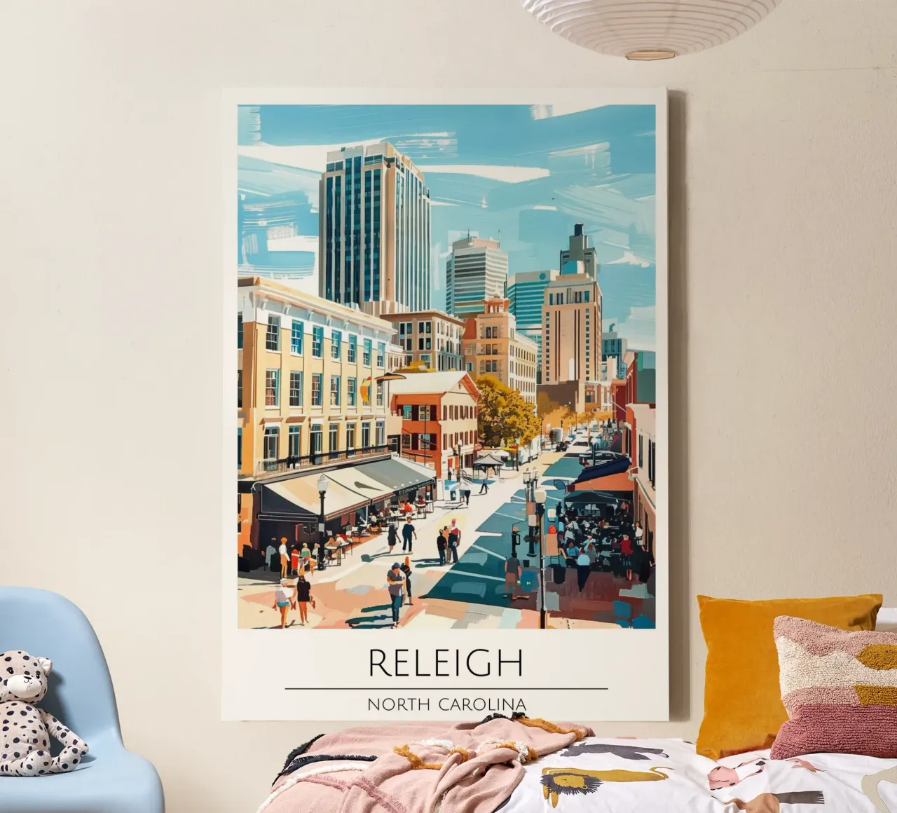 Poster d'epoca della città di Raleigh, Carolina del Nord tela con Cornice a cassetta da homdeco