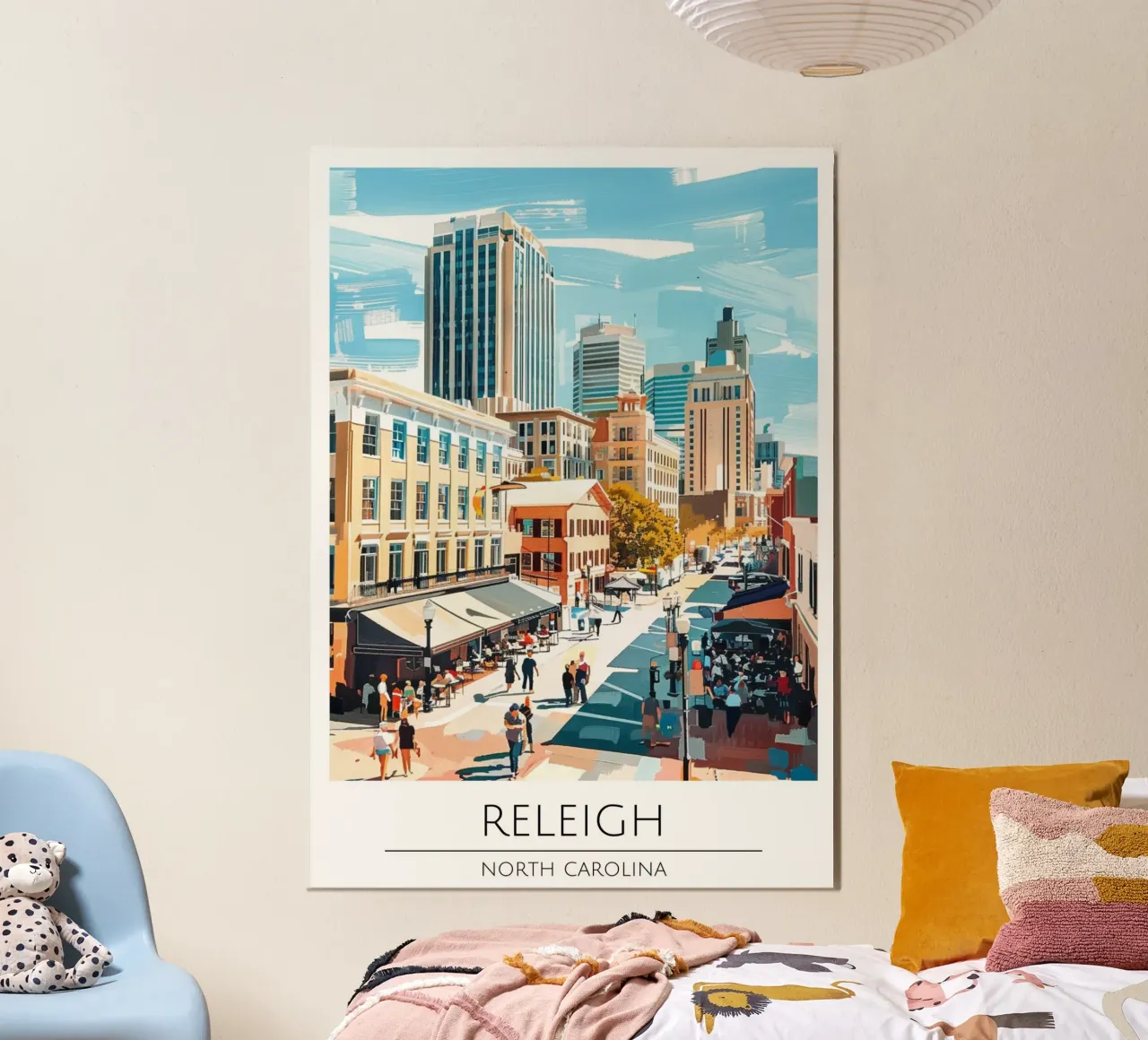 Poster d'epoca della città di Raleigh, Carolina del Nord poster con telaio in alluminio da homdeco