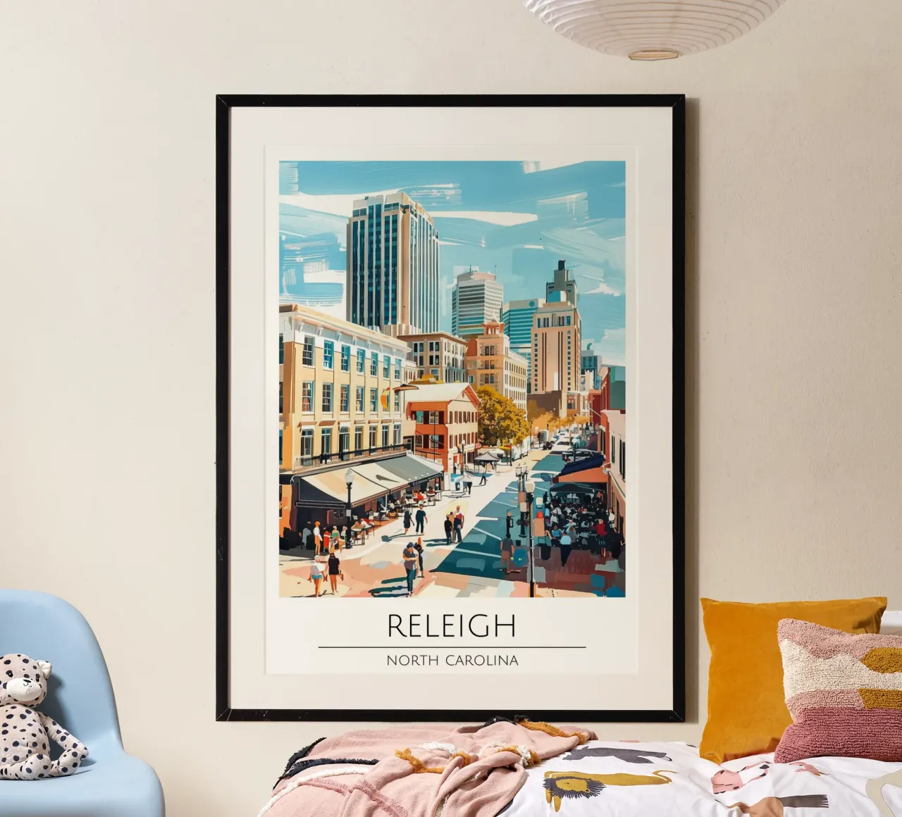 Poster d'epoca della città di Raleigh, Carolina del Nord poster con telaio in alluminio da homdeco