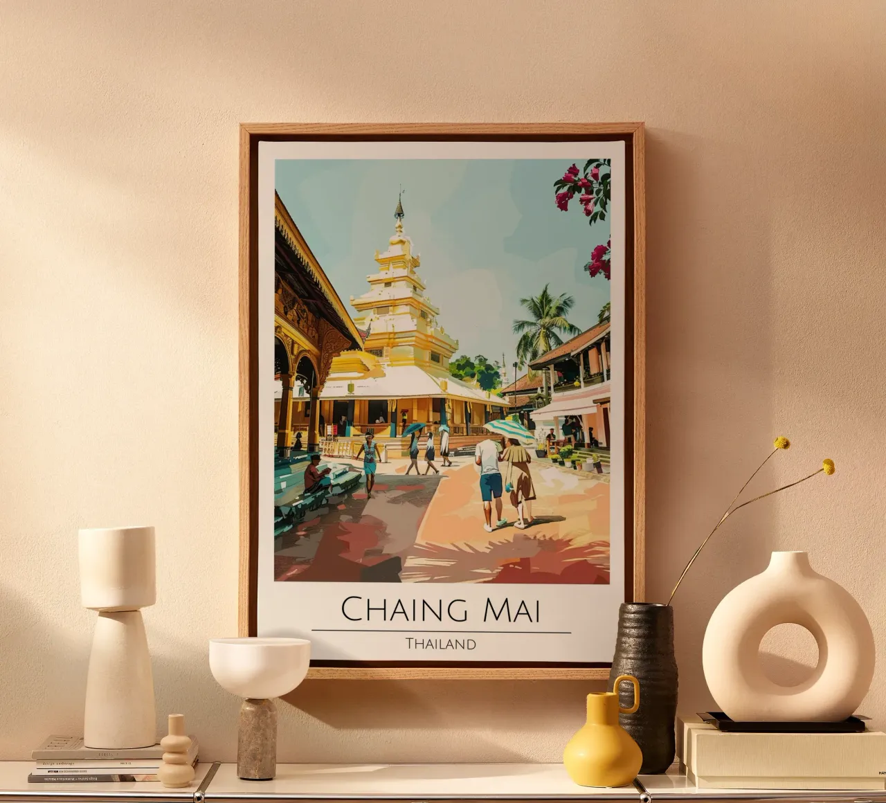 Poster di viaggio d'epoca di Chiang Mai Thailandia tela con Cornice a cassetta da homdeco