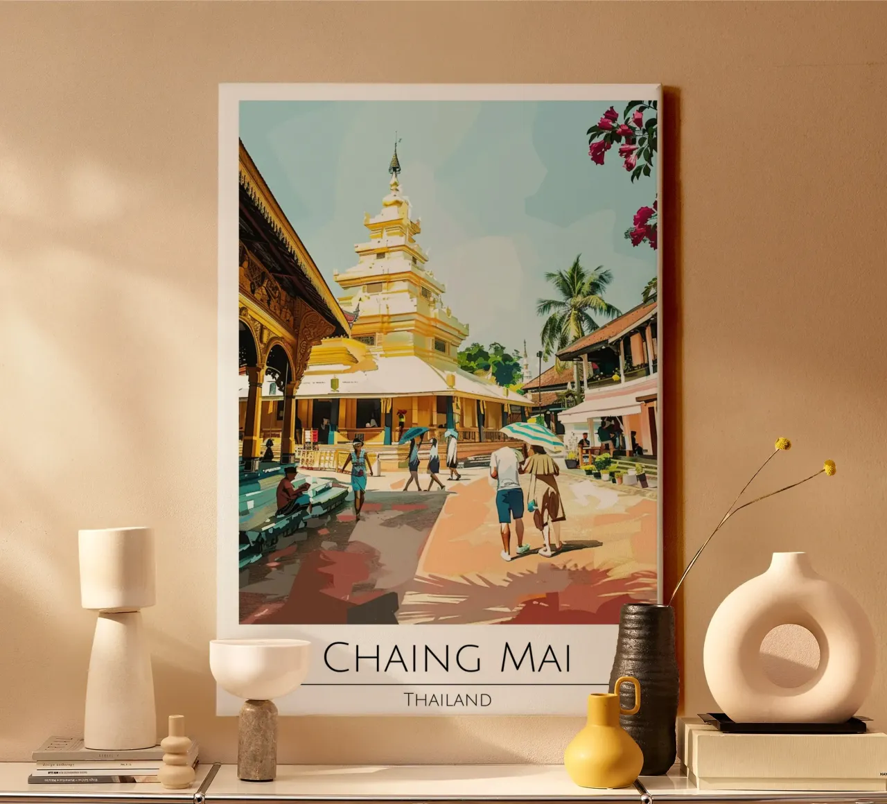 Poster di viaggio d'epoca di Chiang Mai Thailandia tela con Cornice a cassetta da homdeco