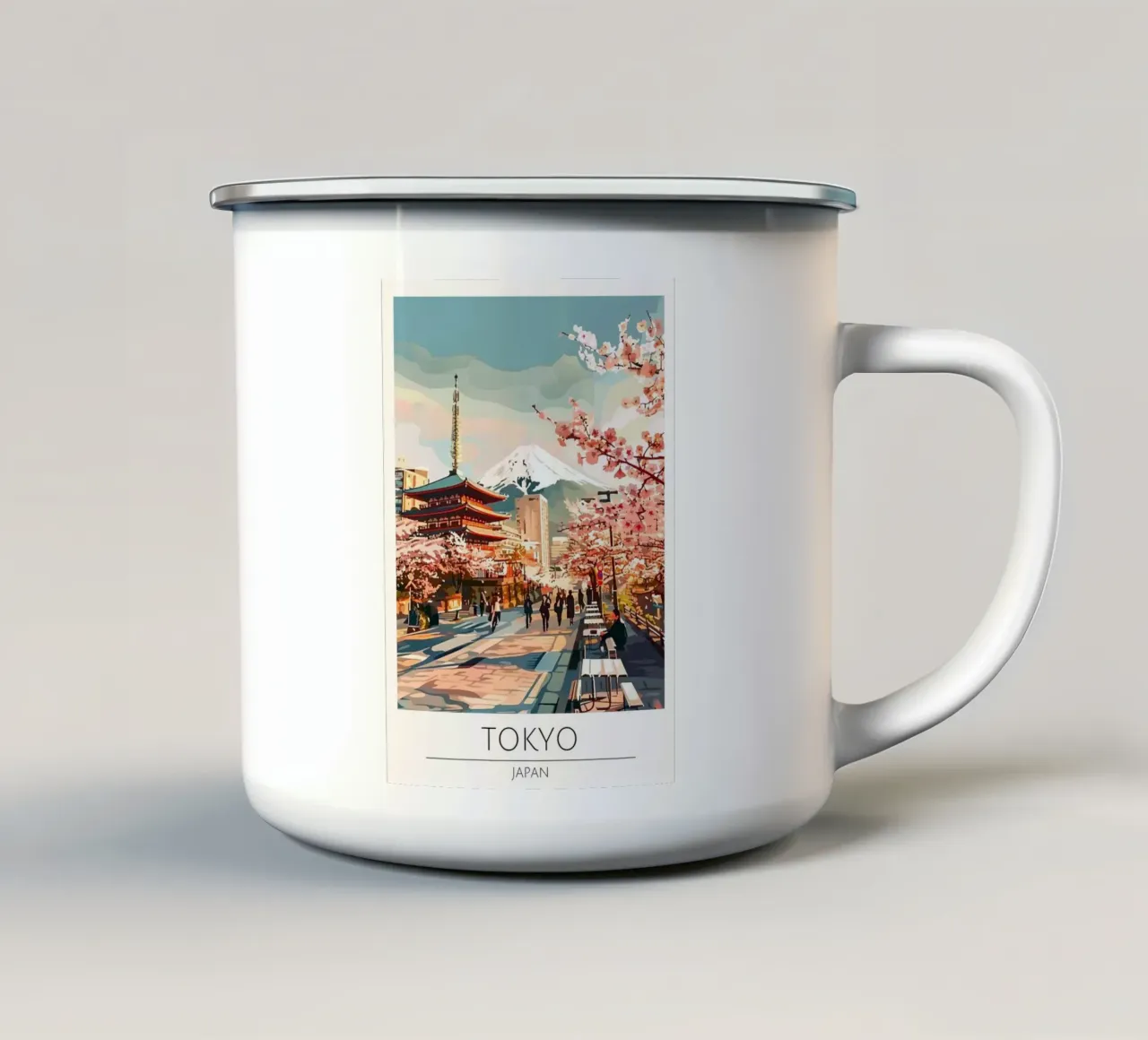 Tokyo Monte Fuji Ciliegio in fiore Poster d'epoca tazza in smalto da homdeco