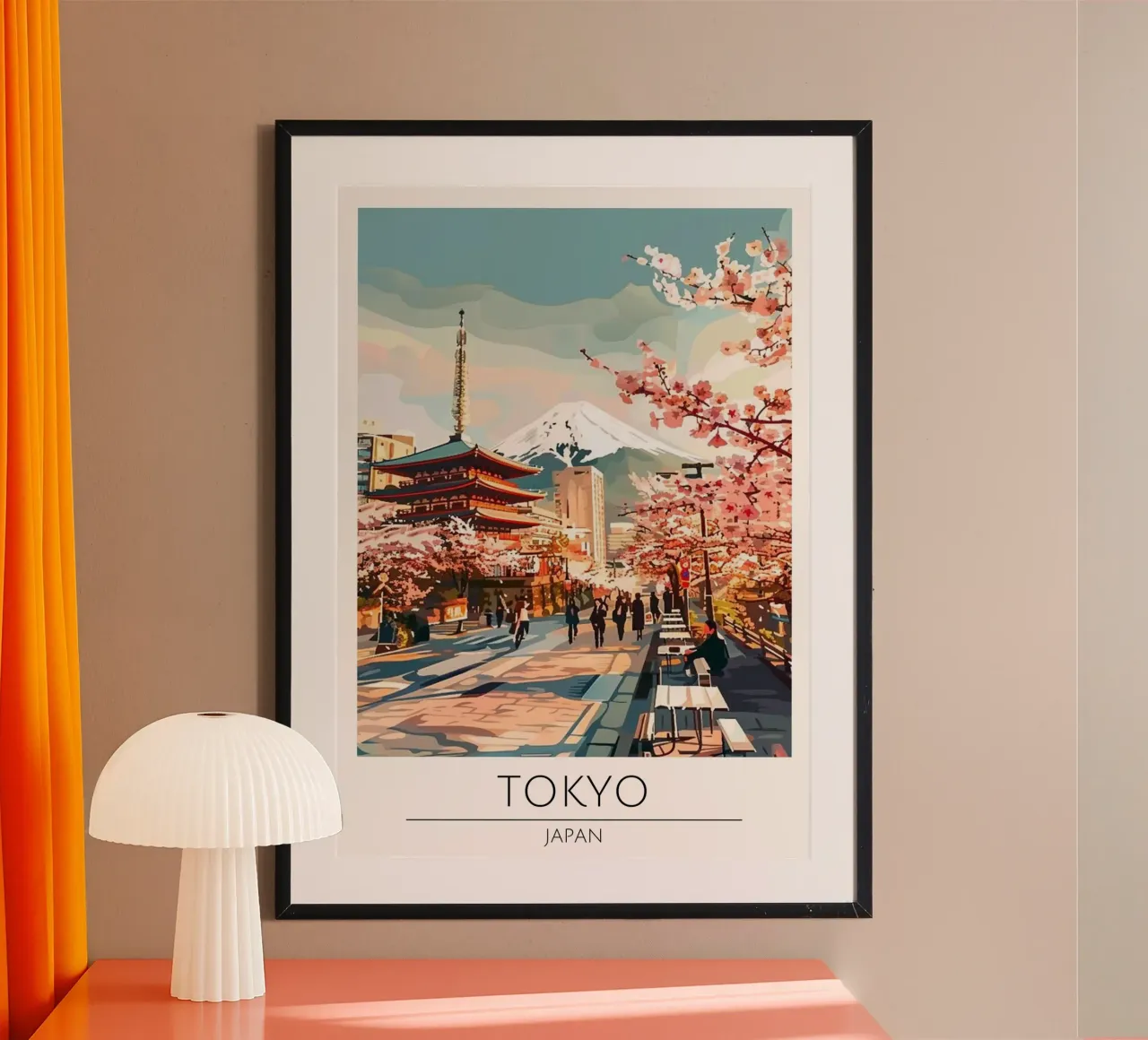 Tokyo Monte Fuji Ciliegio in fiore Poster d'epoca poster con telaio in legno da homdeco