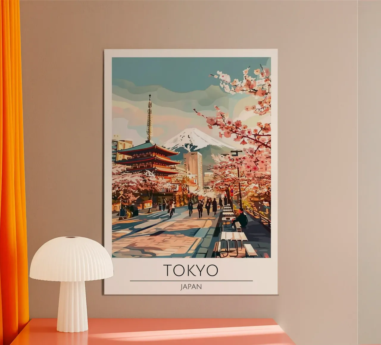 Tokyo Monte Fuji Ciliegio in fiore Poster d'epoca poster con telaio in legno da homdeco