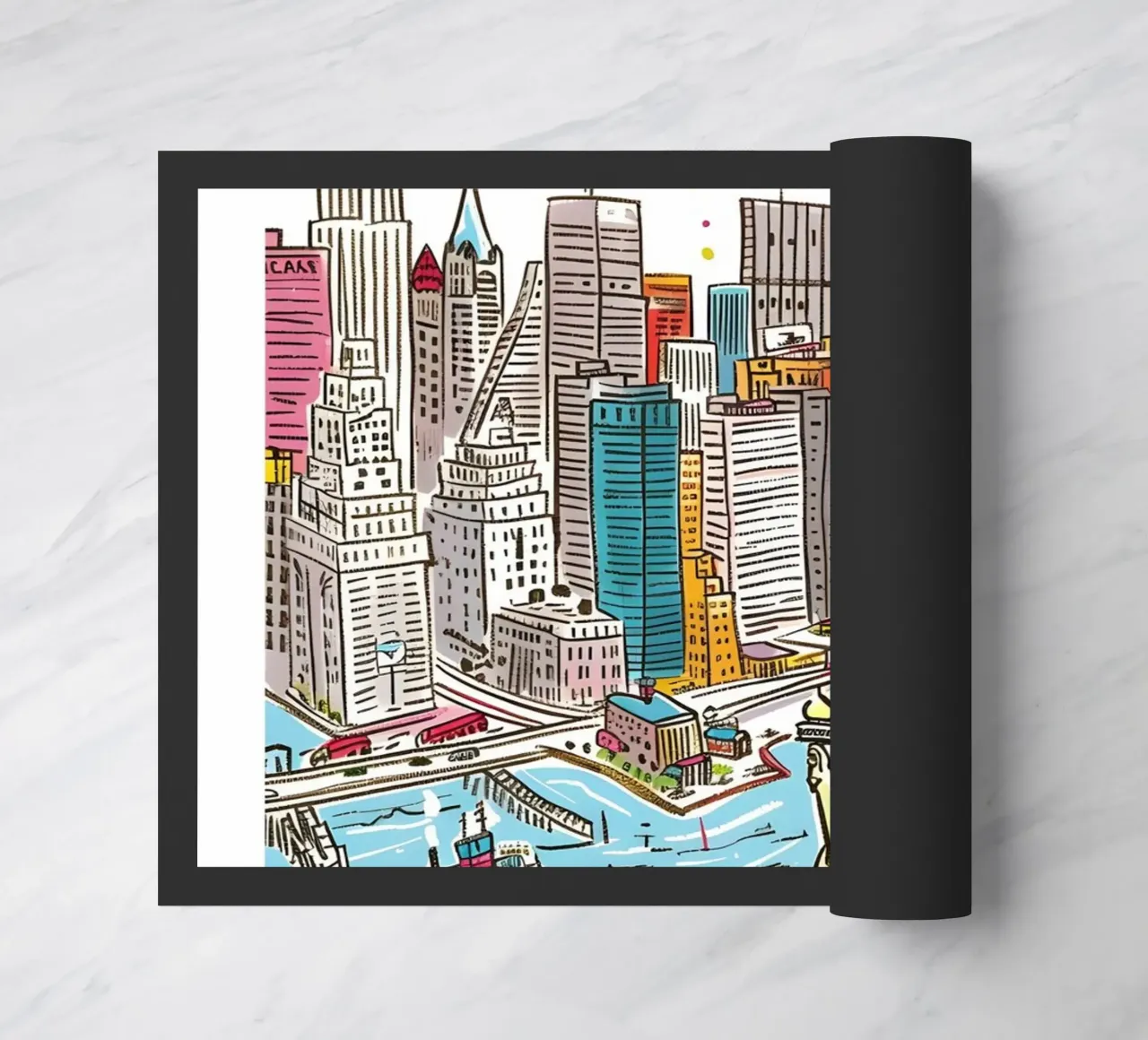 New York City Illustration Buntes Reiseposter Fußmatte von homdeco