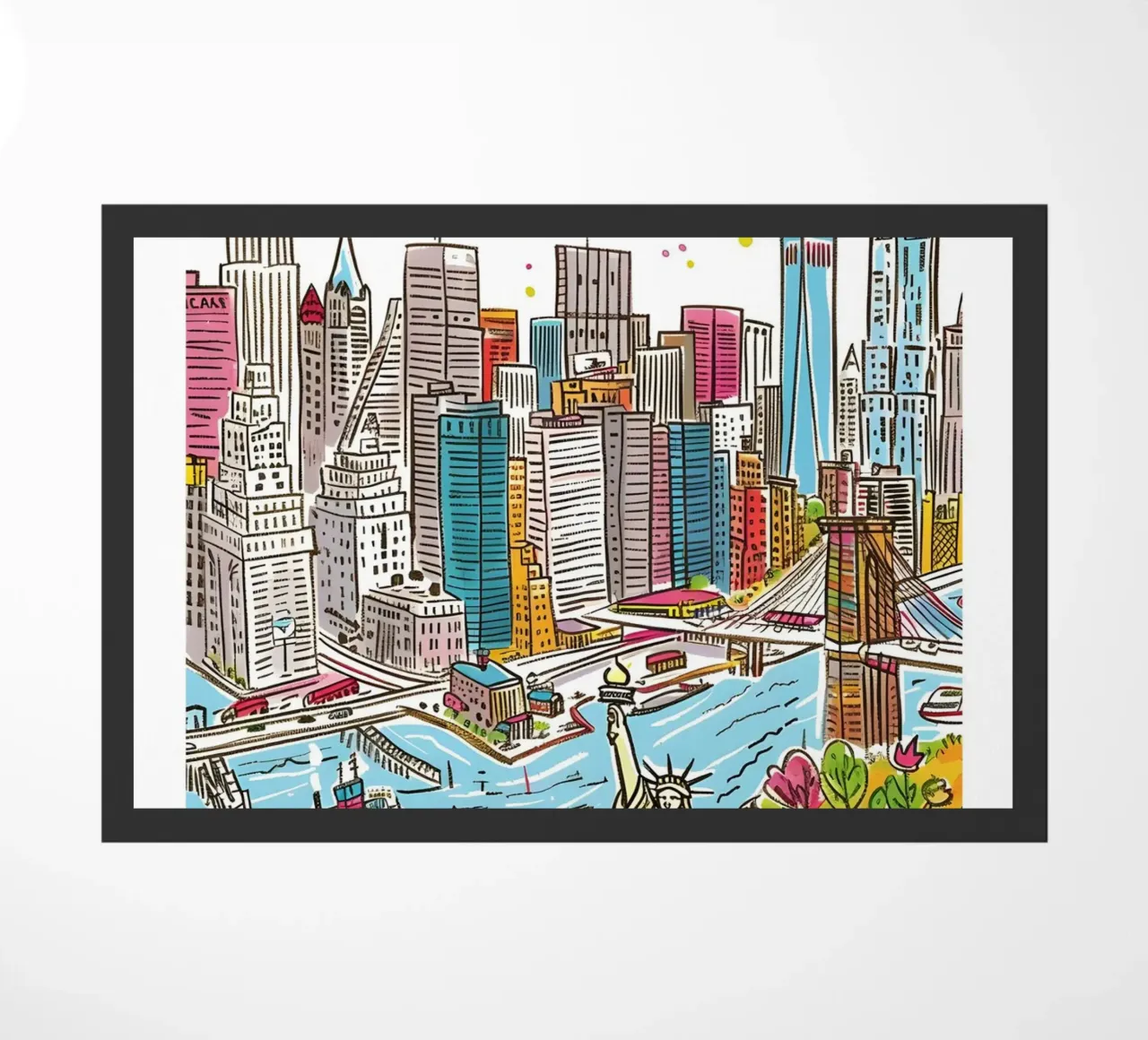 New York City Illustration Buntes Reiseposter Fußmatte von homdeco