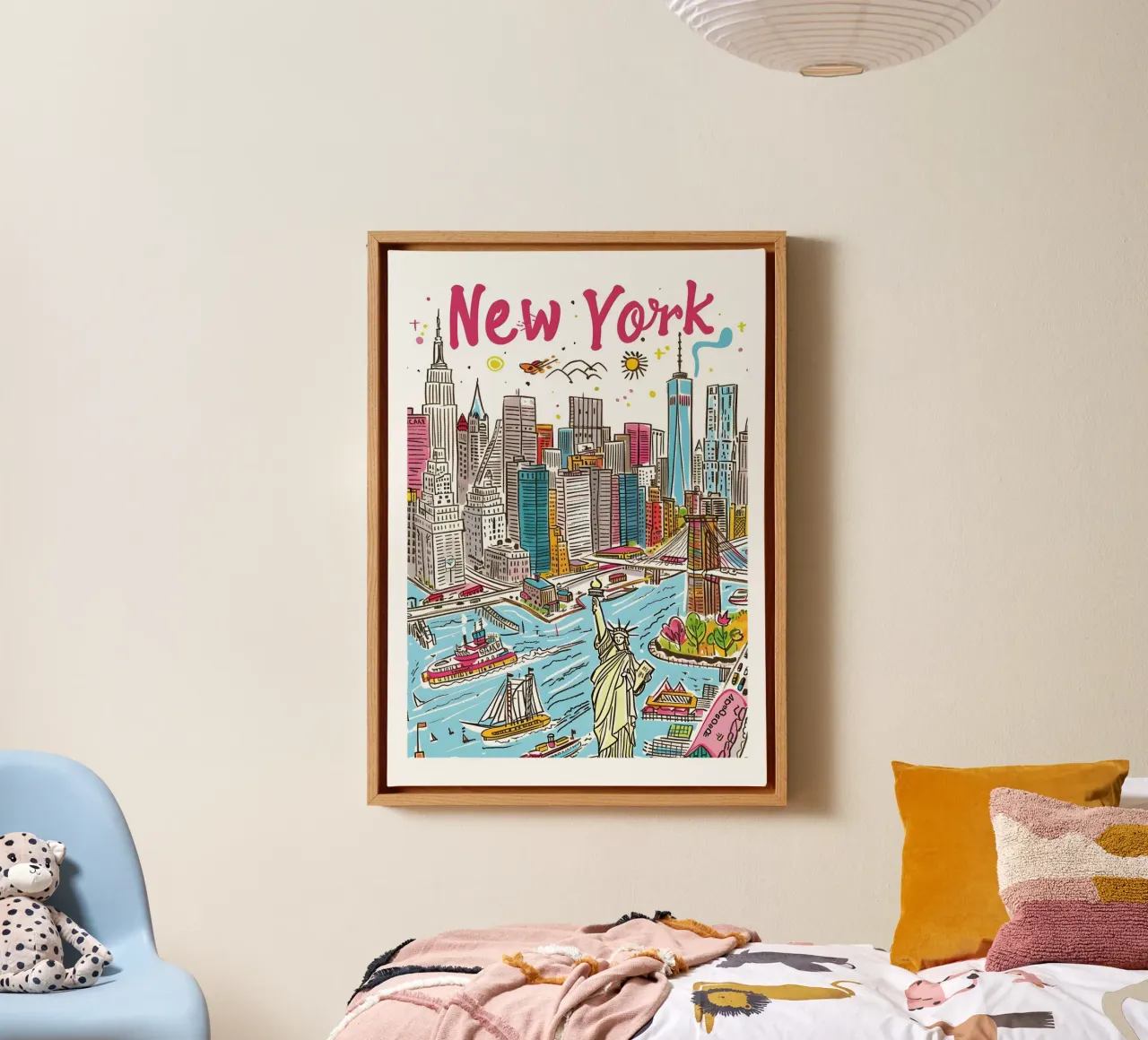 New York Stad Illustratie Kleurrijke Reisposter canvas met Baklijst van homdeco
