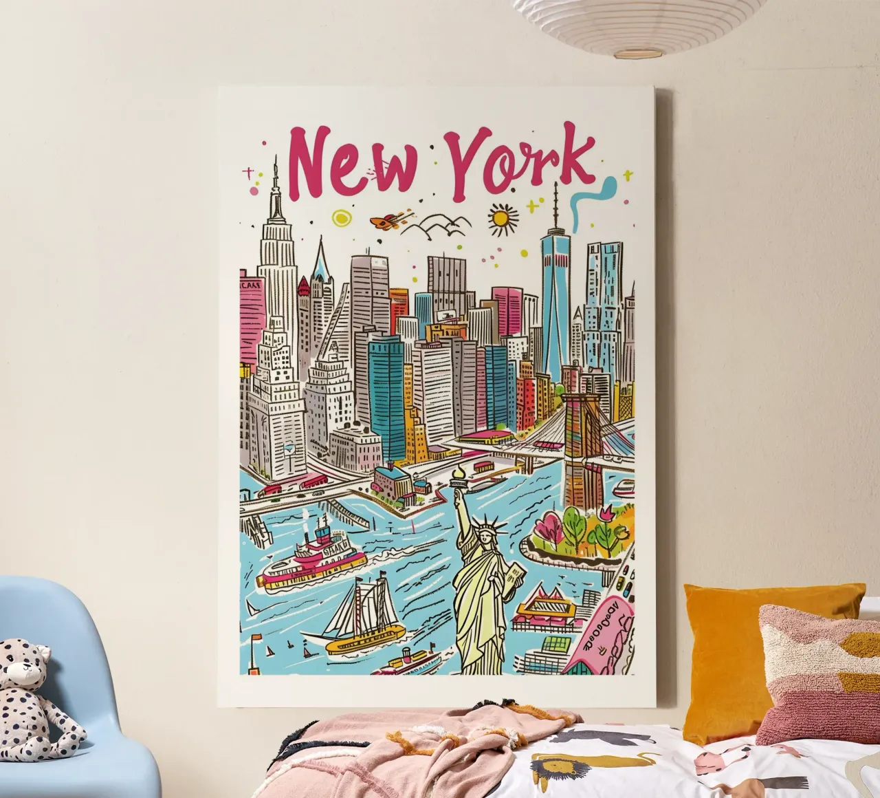 New York Stad Illustratie Kleurrijke Reisposter canvas met Baklijst van homdeco