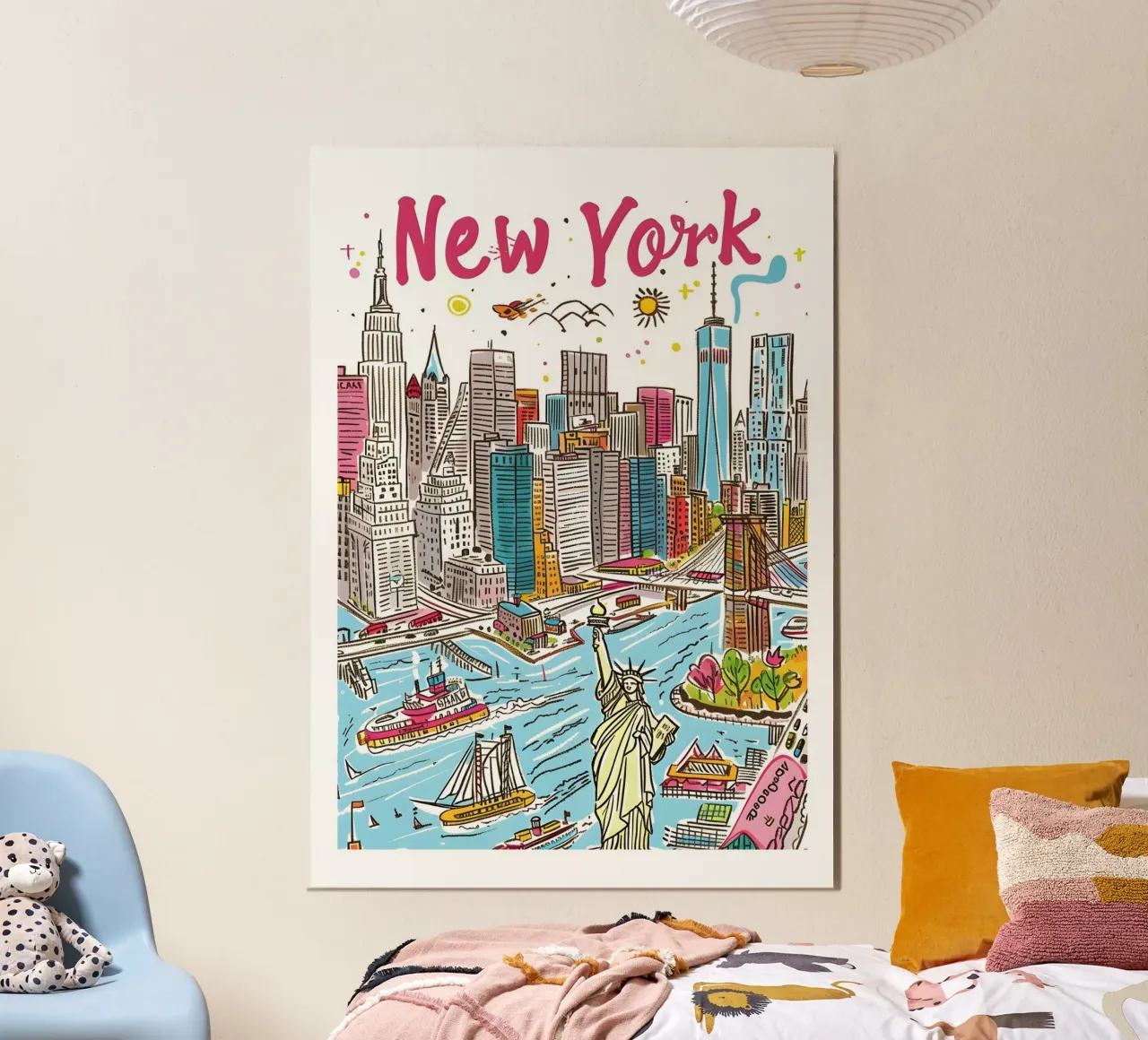 Poster di viaggio colorato con illustrazione di New York City poster da homdeco