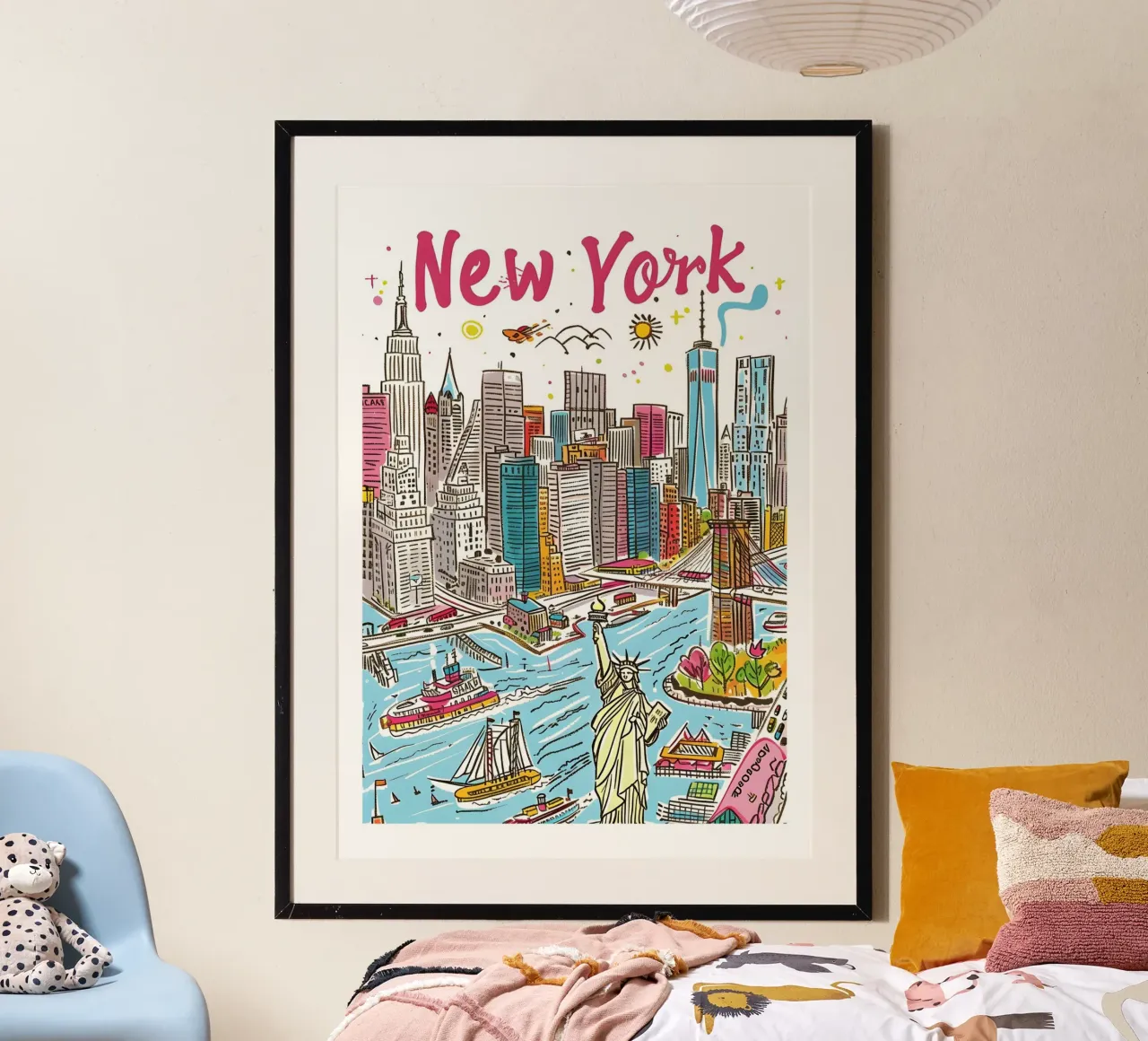 Poster di viaggio colorato con illustrazione di New York City poster da homdeco