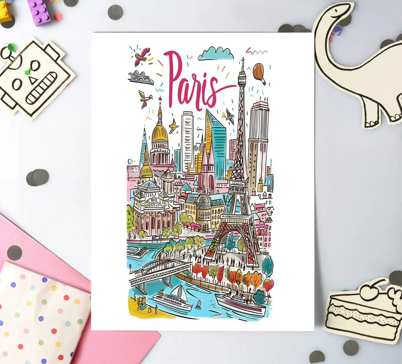 Paris France Colorful Funky City Art Poster sticker sheet by homdeco