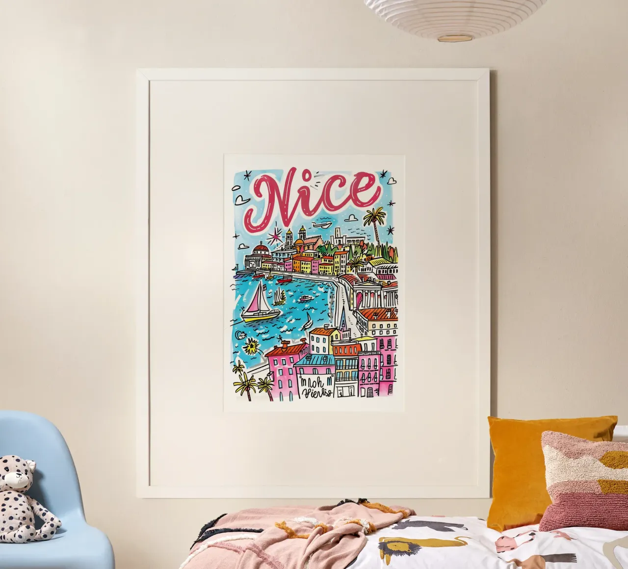 Nizza Francia, città colorata e divertente Poster artistico poster con telaio in plastica da homdeco