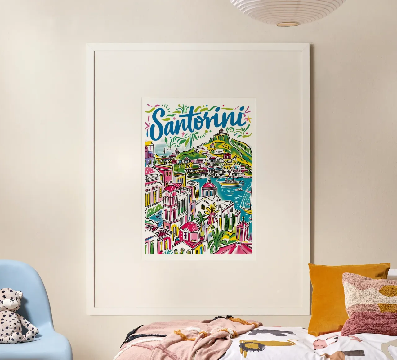Santorini Grecia Arte di viaggio colorata e divertente poster da homdeco