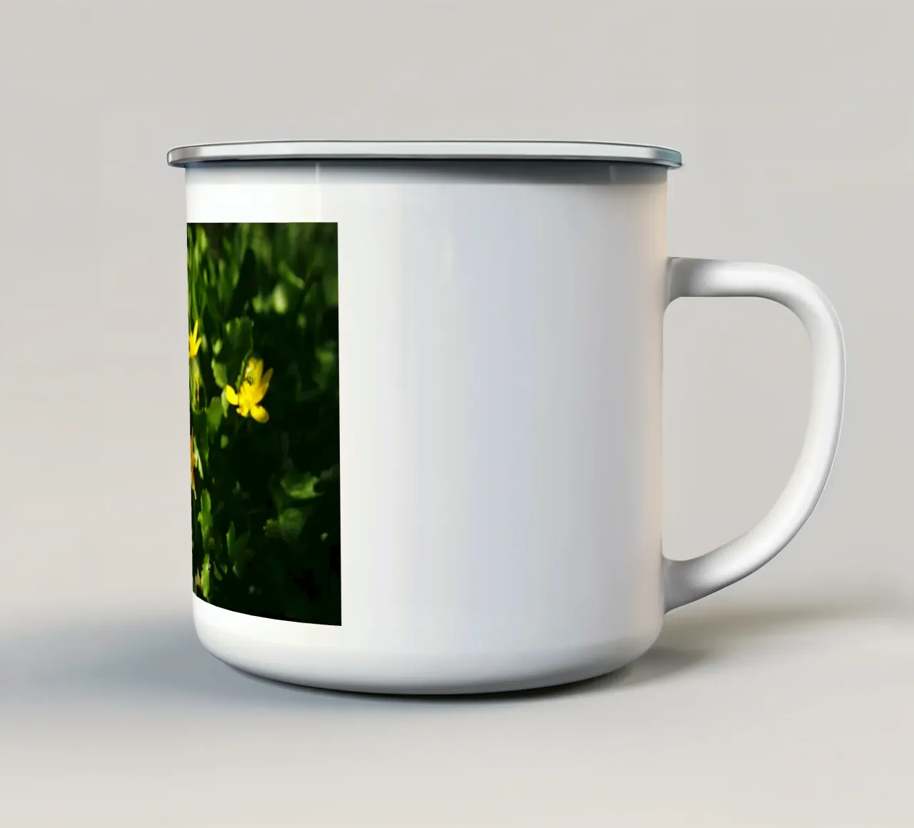 Fiori di campo gialli e vaso caduto - Racconto botanico tazza in smalto da jay