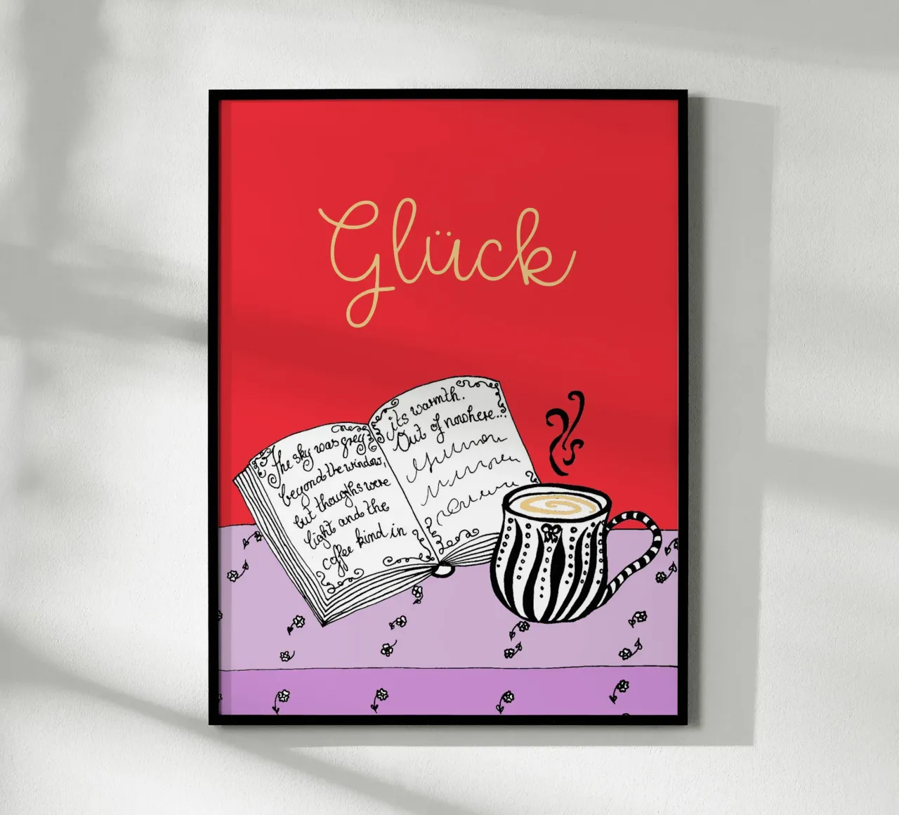 Libro e tazza portafortuna - rosso rosa giallo poster da PaperLine Art