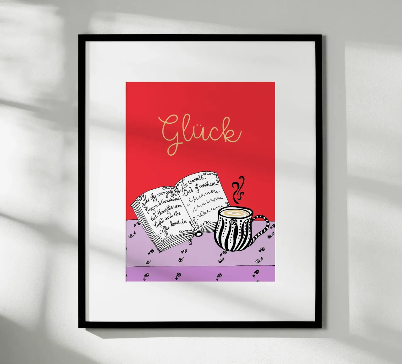 Libro e tazza portafortuna - rosso rosa giallo poster da PaperLine Art