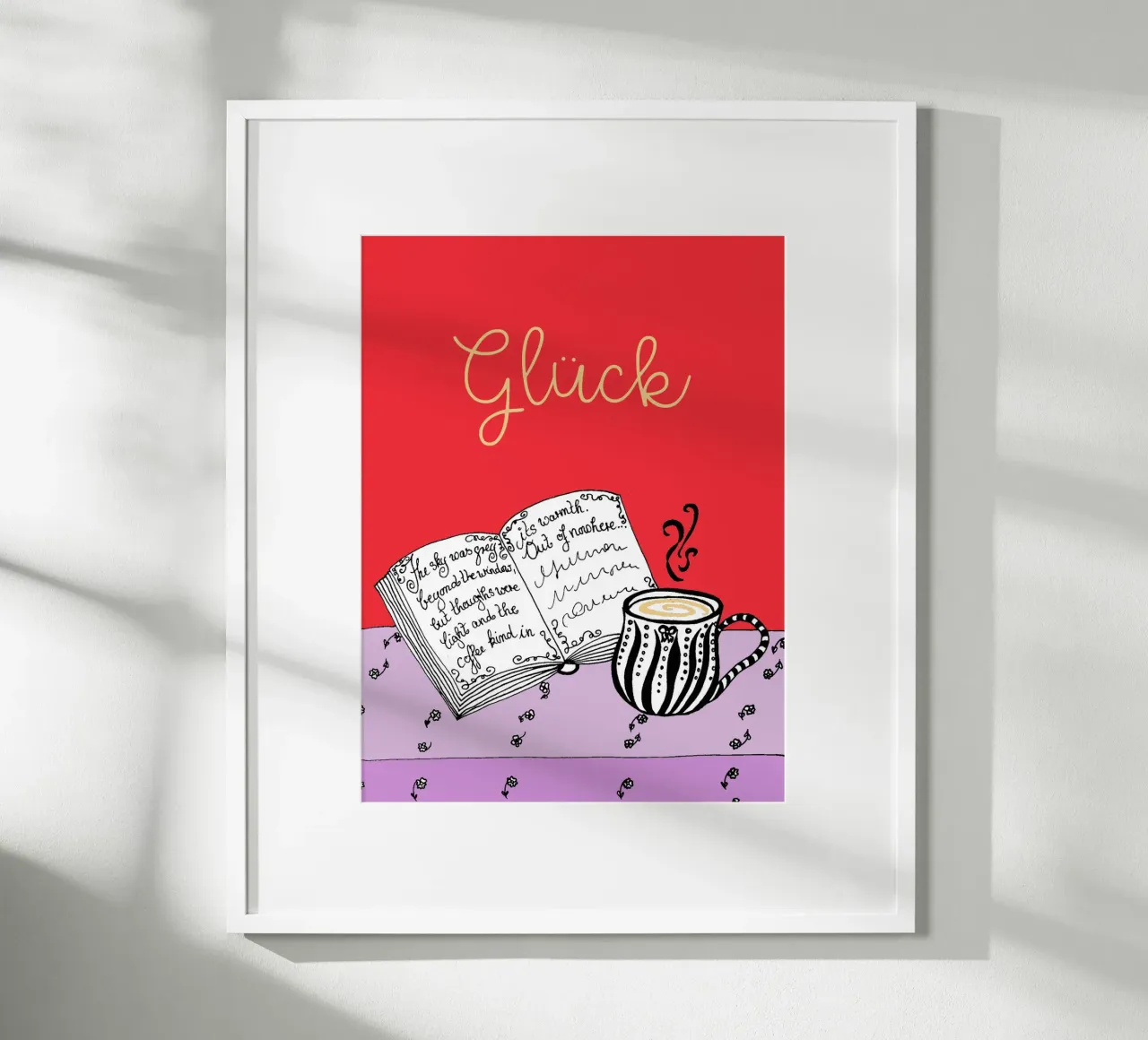 Libro e tazza portafortuna - rosso rosa giallo poster da PaperLine Art