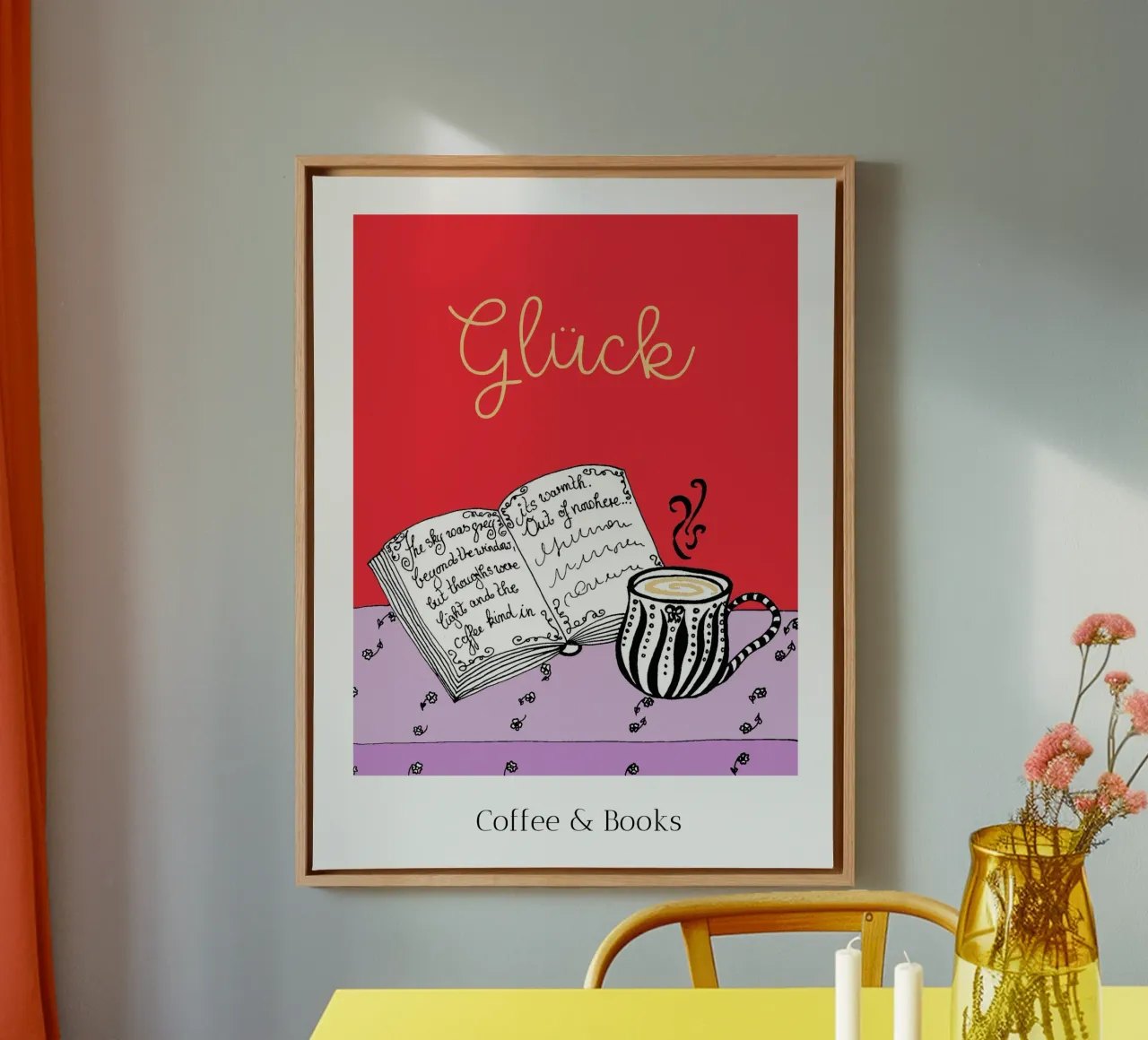 Felicità - Caffè e libri tela con Cornice a cassetta da PaperLine Art
