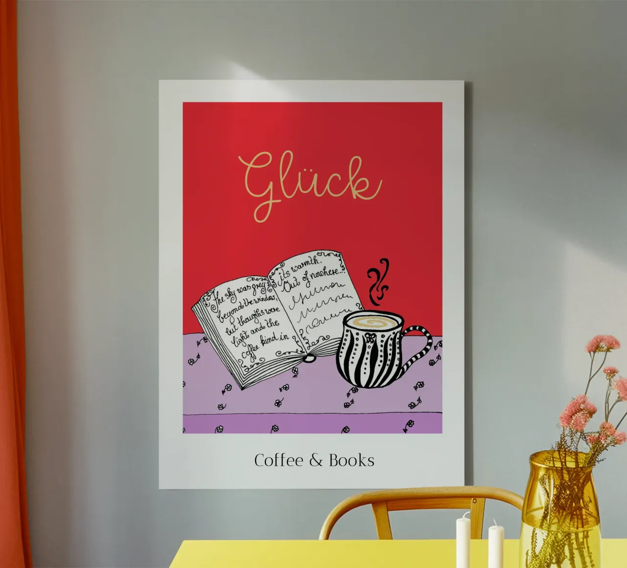 Felicità - Caffè e libri tela con Cornice a cassetta da PaperLine Art