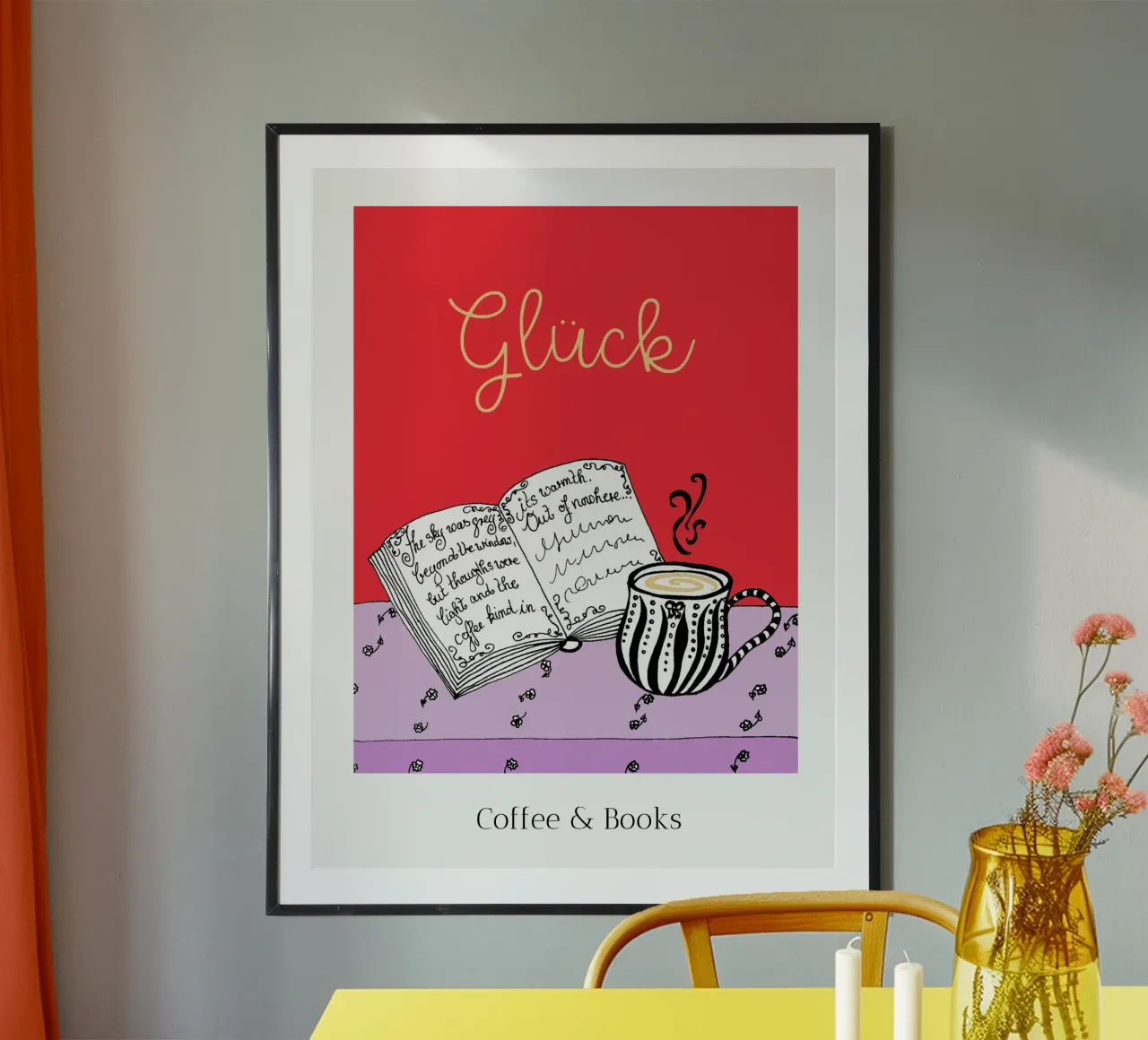 Felicità - Caffè e libri poster da PaperLine Art