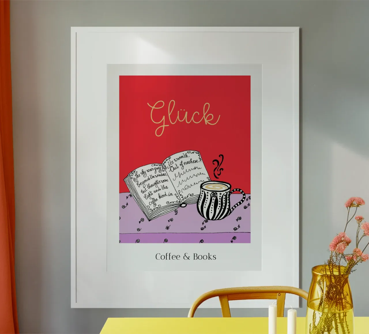 Felicità - Caffè e libri poster da PaperLine Art