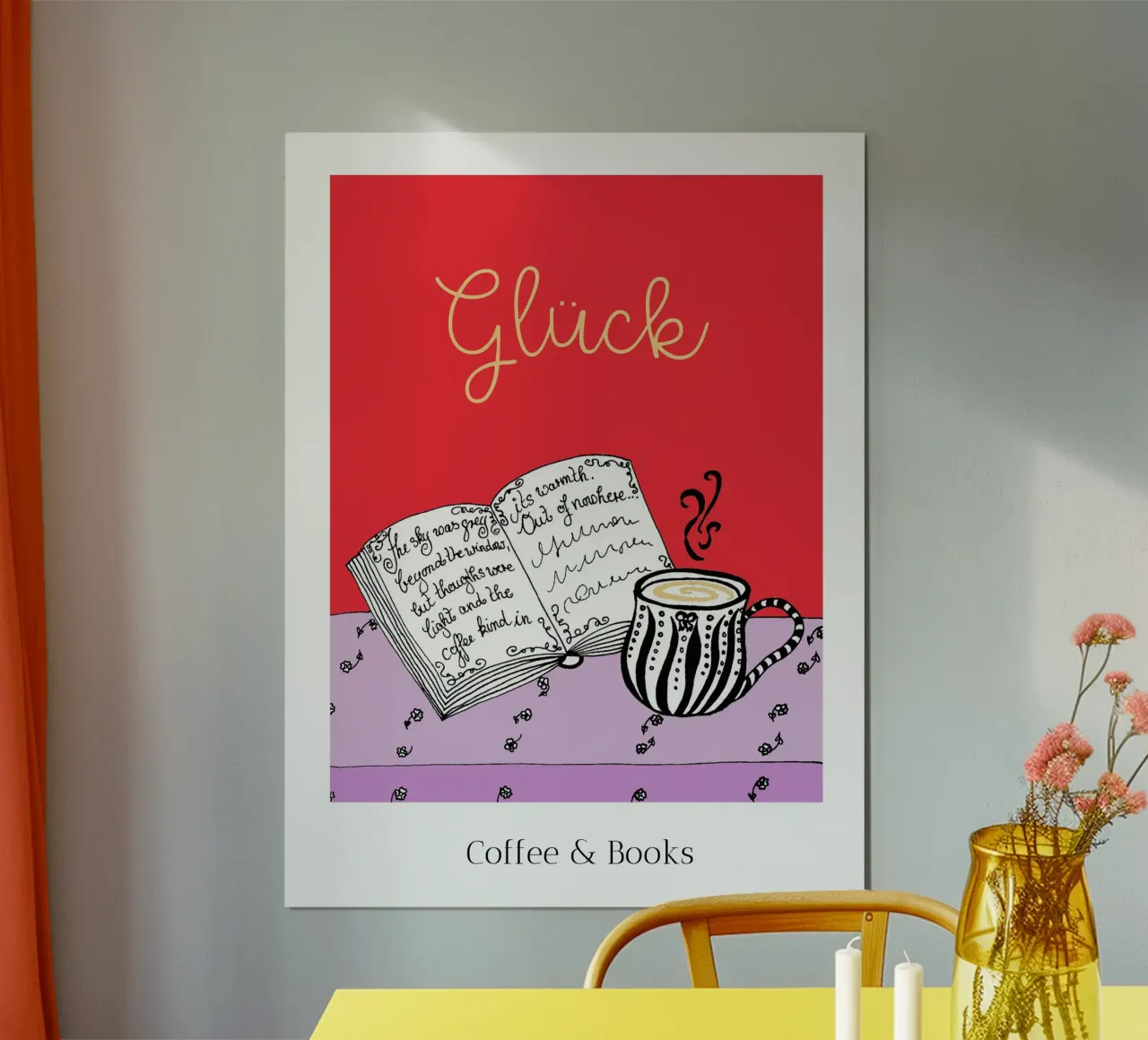 Felicità - Caffè e libri poster da PaperLine Art