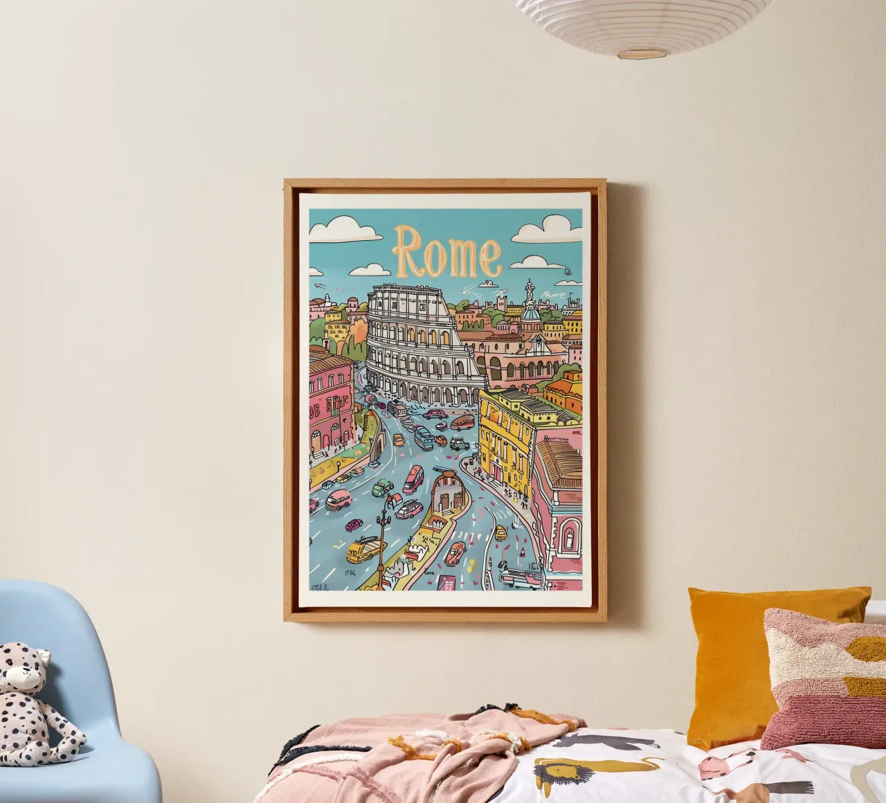 Rome Italië Kleurrijke Funky Stadsposter canvas met Baklijst van homdeco