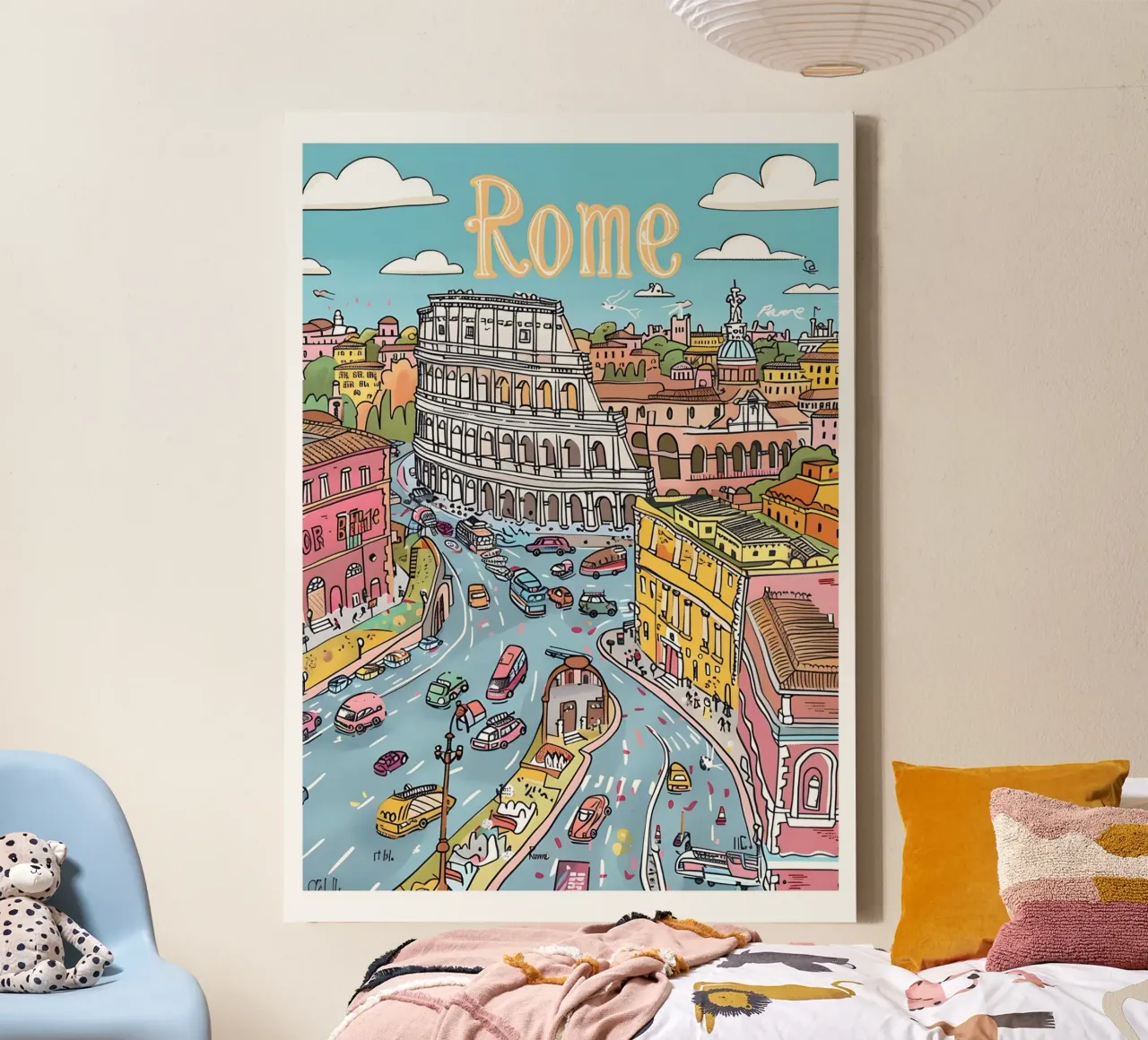 Rome Italië Kleurrijke Funky Stadsposter canvas met Baklijst van homdeco