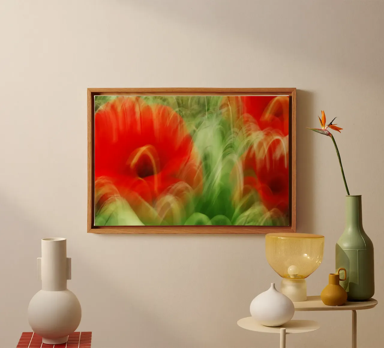 Dansende tulpen - abstracte bloemenprint canvas met Baklijst van jay