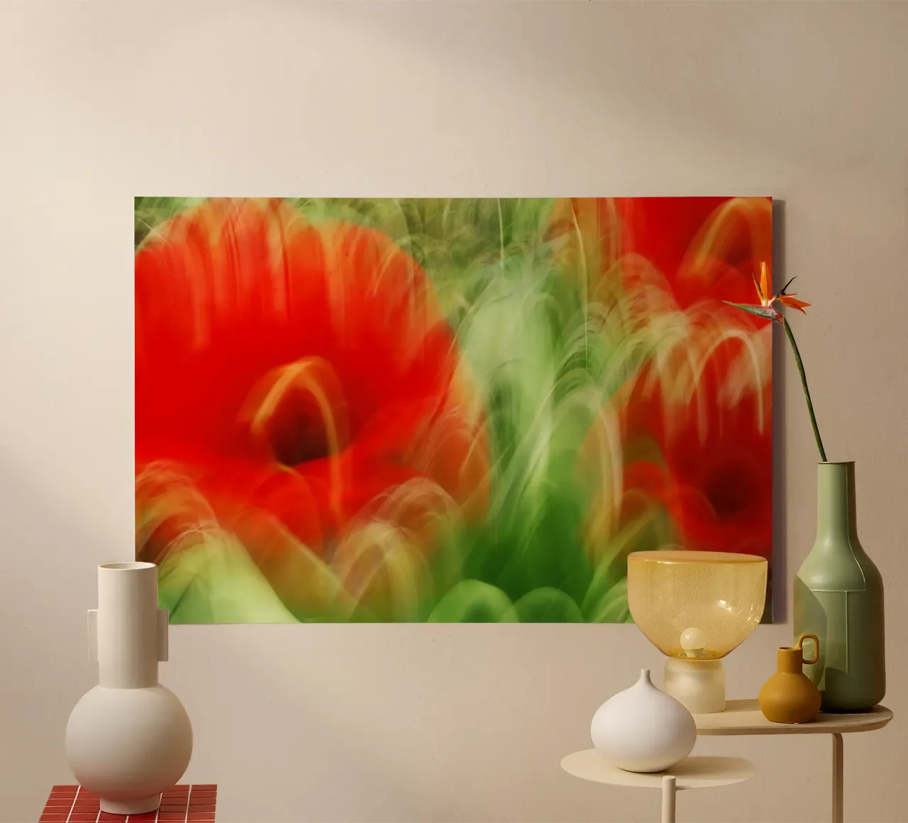 Dansende tulpen - abstracte bloemenprint canvas met Baklijst van jay