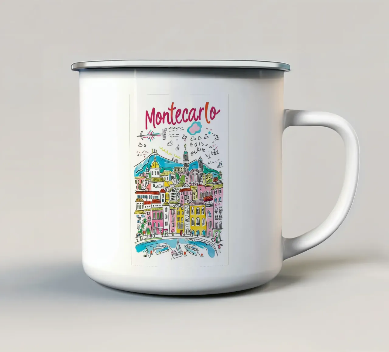 Monte Carlo Monaco Funky Colorful City Art tazza in smalto da homdeco