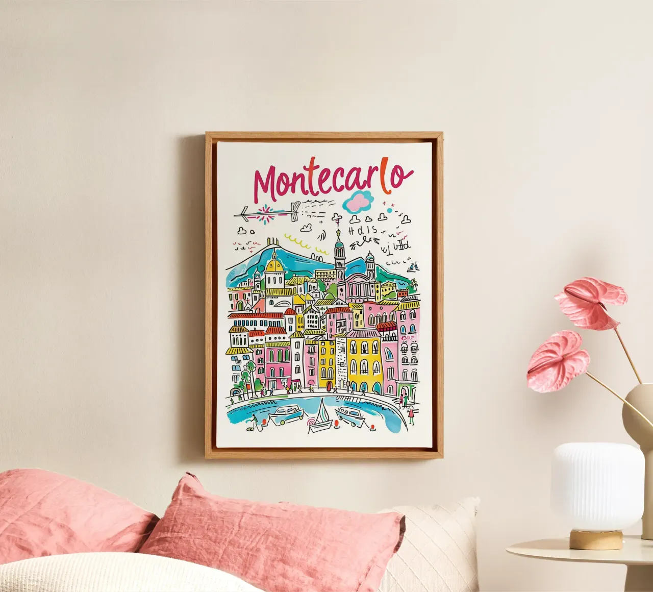 Monte Carlo Monaco Funky Colorful City Art tela con Cornice a cassetta da homdeco