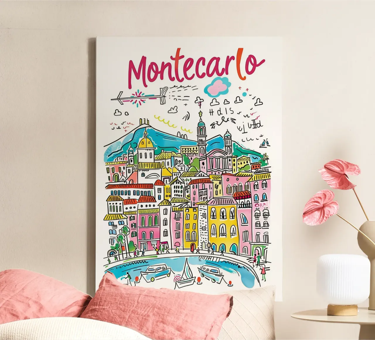 Monte Carlo Monaco Funky Colorful City Art tela con Cornice a cassetta da homdeco
