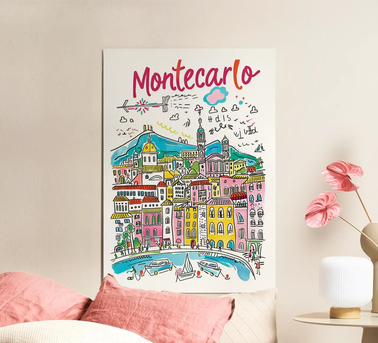 Monte Carlo Monaco Funky Colorful City Art poster da homdeco