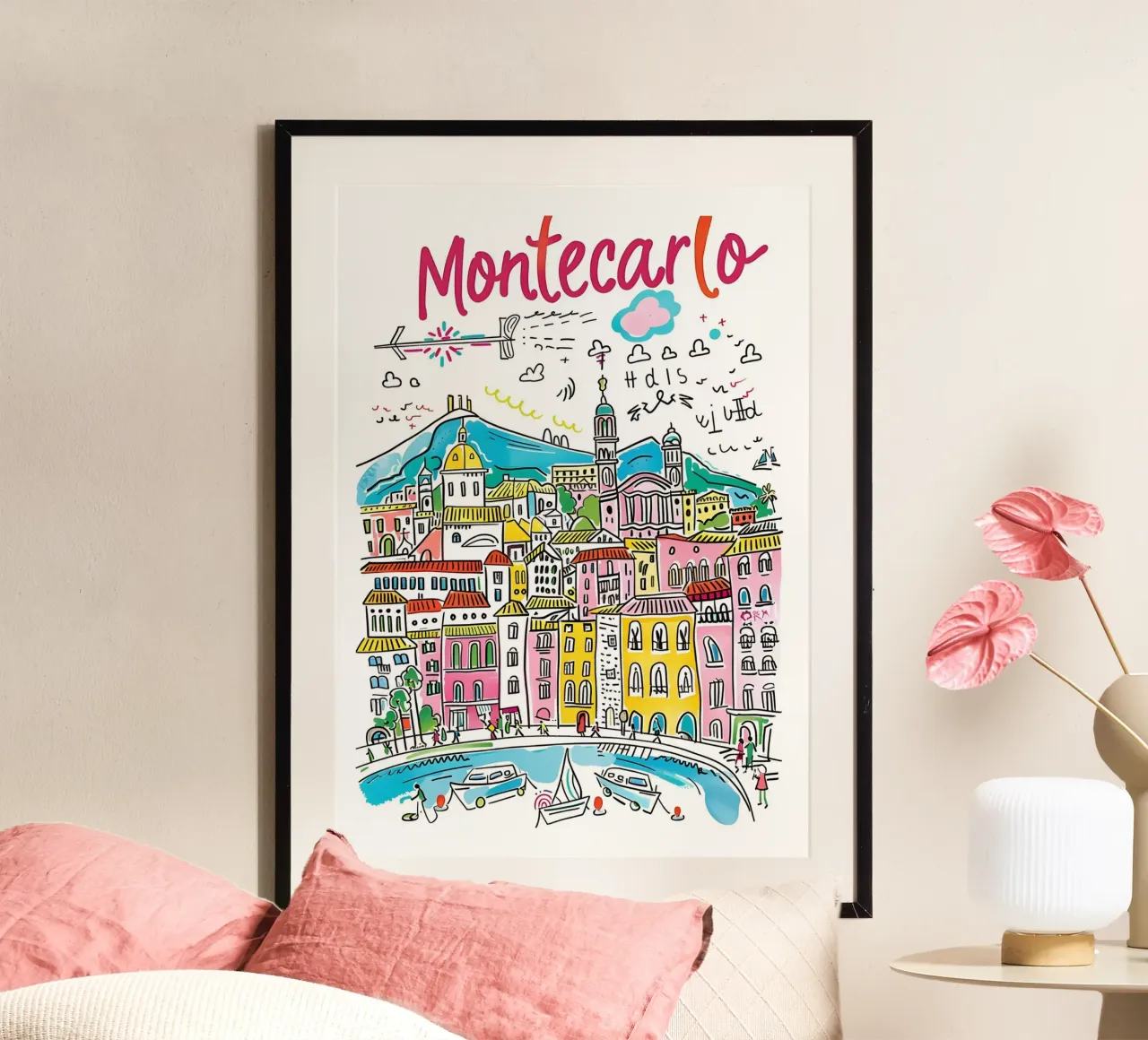 Monte Carlo Monaco Funky Colorful City Art poster da homdeco