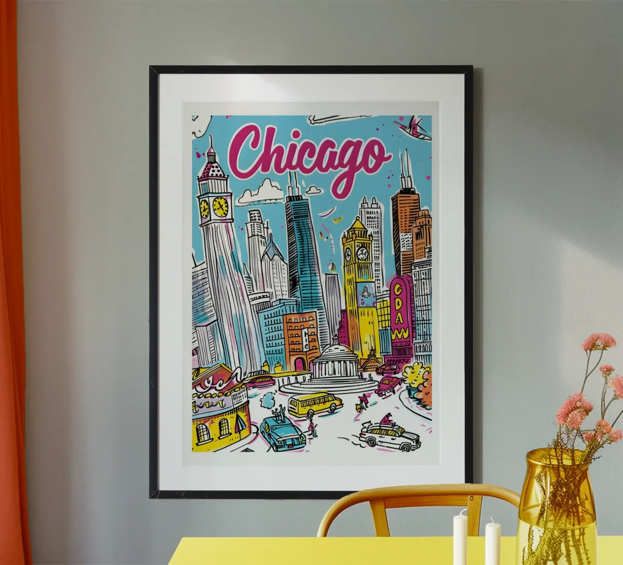 Chicago Illinois, città colorata e divertente Poster d'arte poster da homdeco