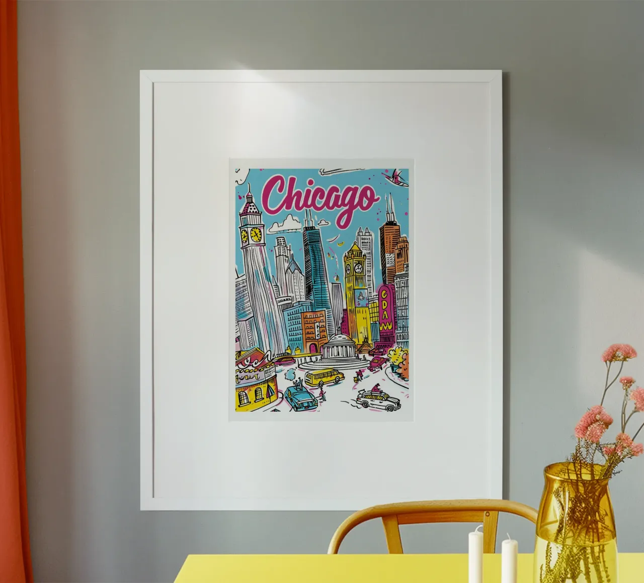 Chicago Illinois, città colorata e divertente Poster d'arte poster da homdeco