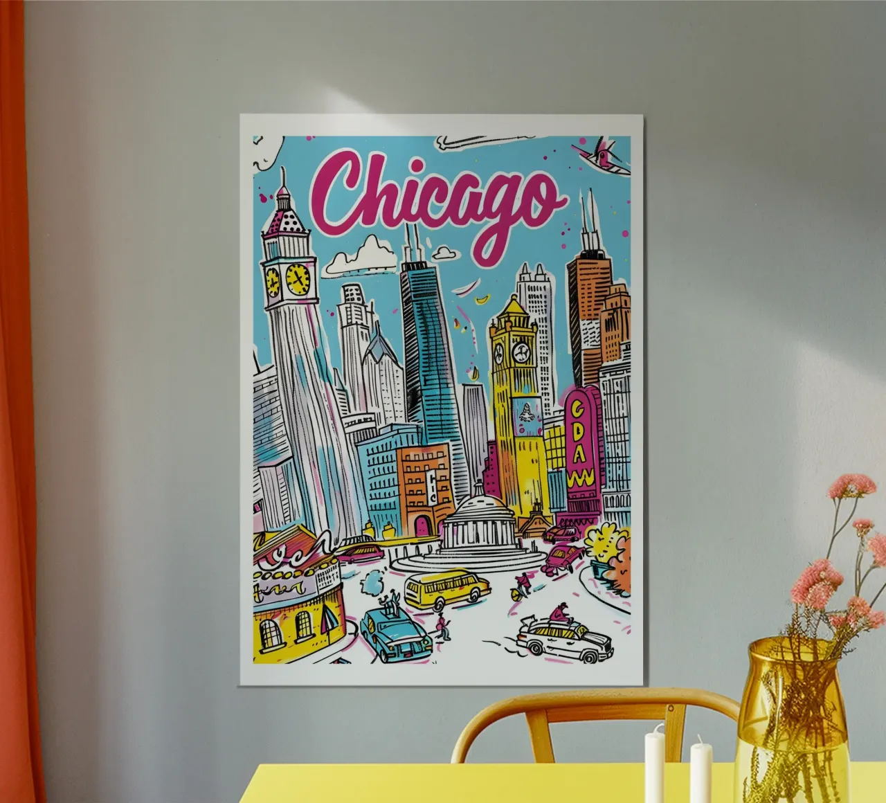 Chicago Illinois, città colorata e divertente Poster d'arte poster da homdeco